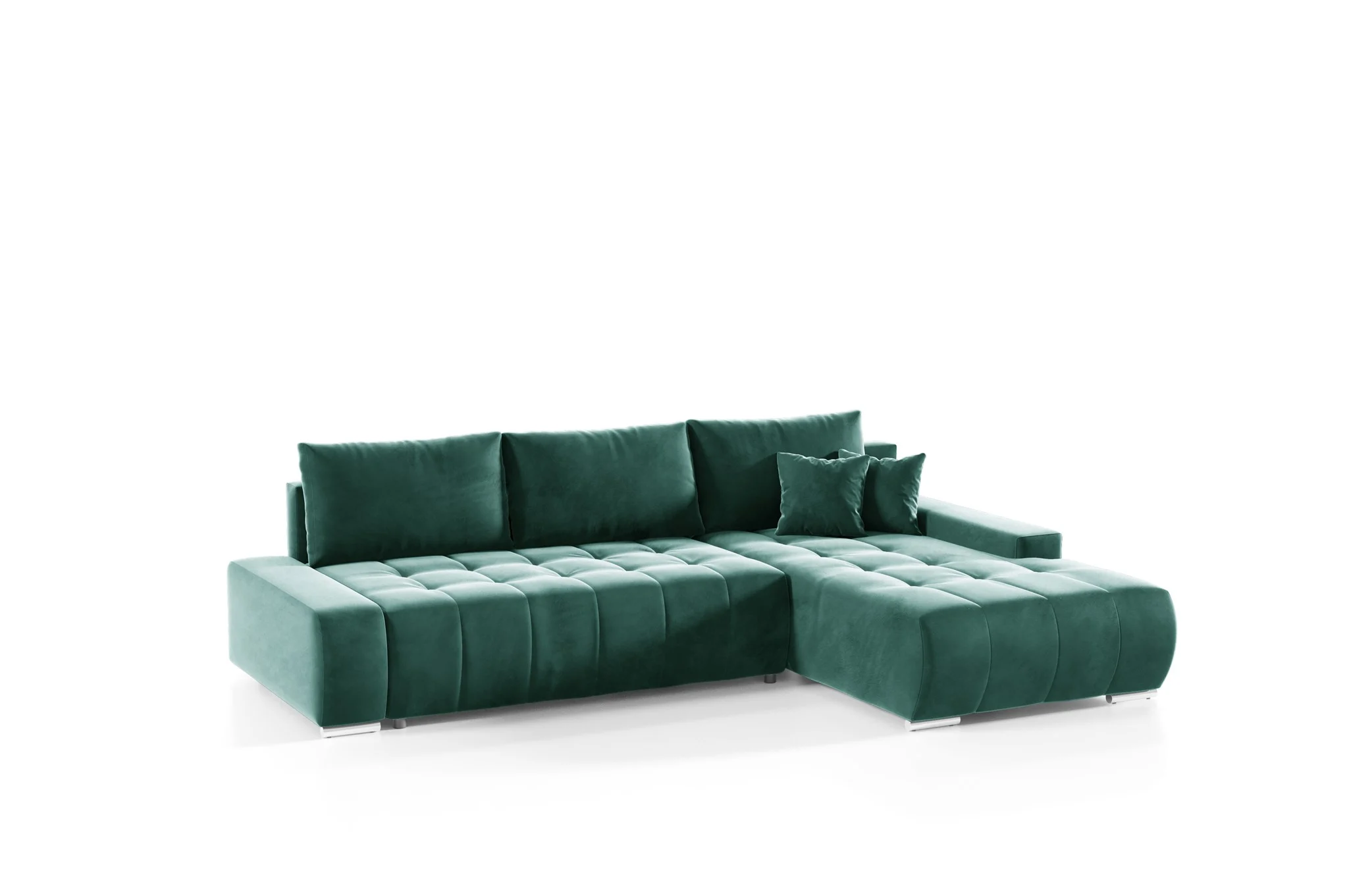 Ecksofa Sofa mit Schlaffunktion VOGAR Stoff Monolith Grün Ottomane Rechts - Fun Möbel