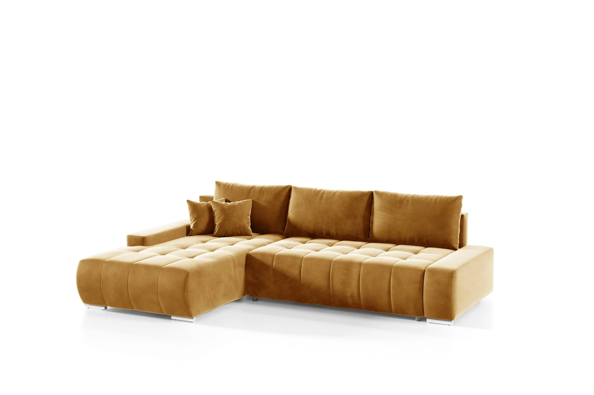 Ecksofa Sofa mit Schlaffunktion VOGAR Stoff Monolith Honiggelb Ottomane Links - Fun Möbel