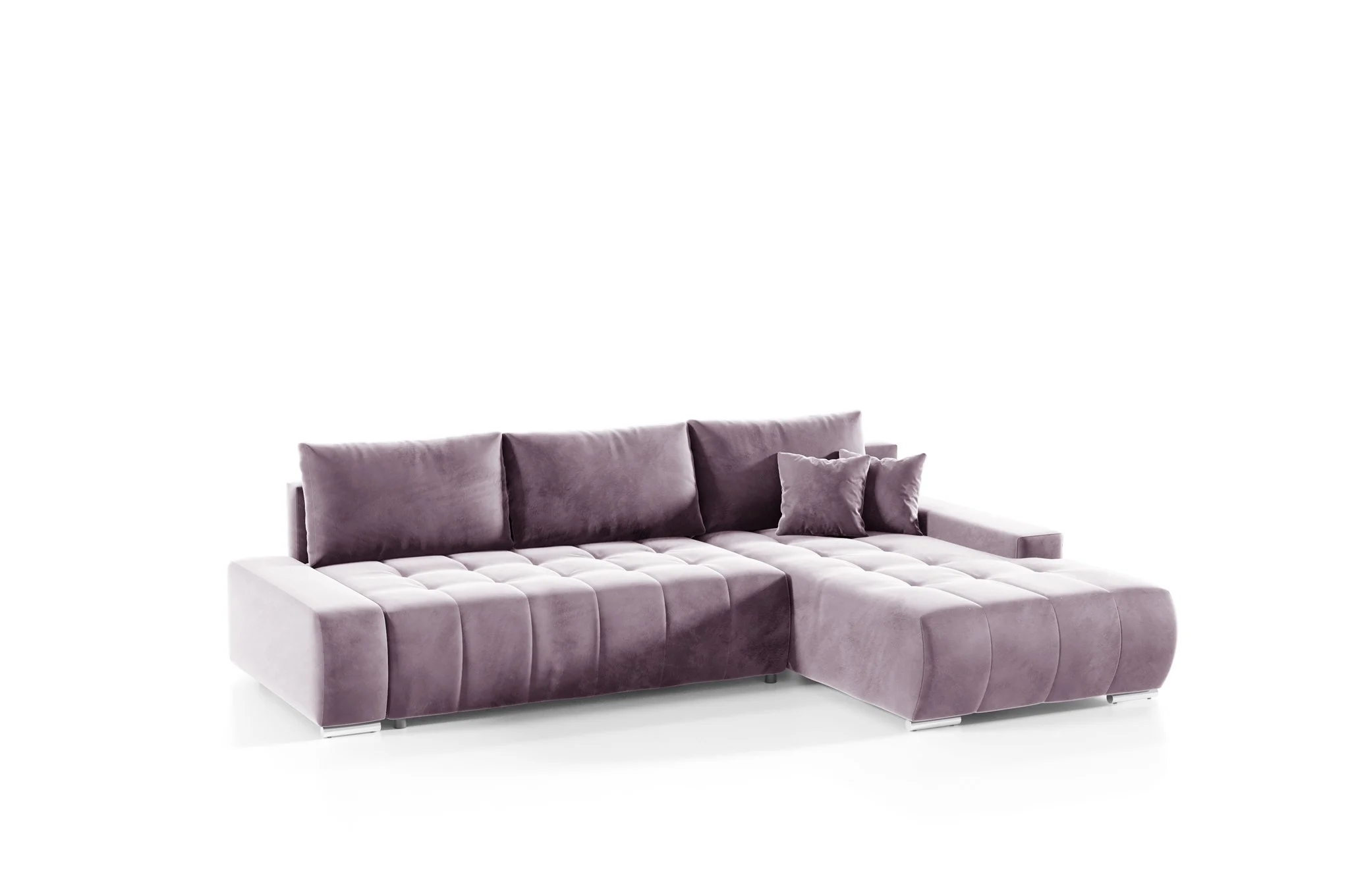 Ecksofa Sofa mit Schlaffunktion VOGAR Stoff Monolith Lila Ottomane Rechts - Fun Möbel