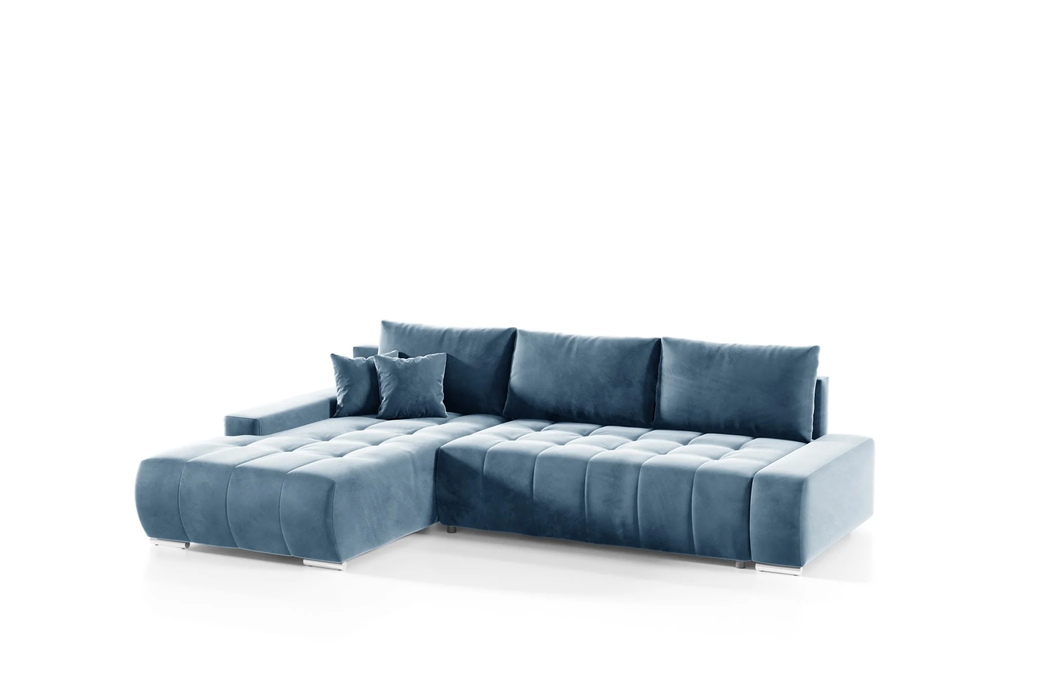 Ecksofa Sofa mit Schlaffunktion VOGAR Stoff Monolith Graublau Ottomane Links - Fun Möbel