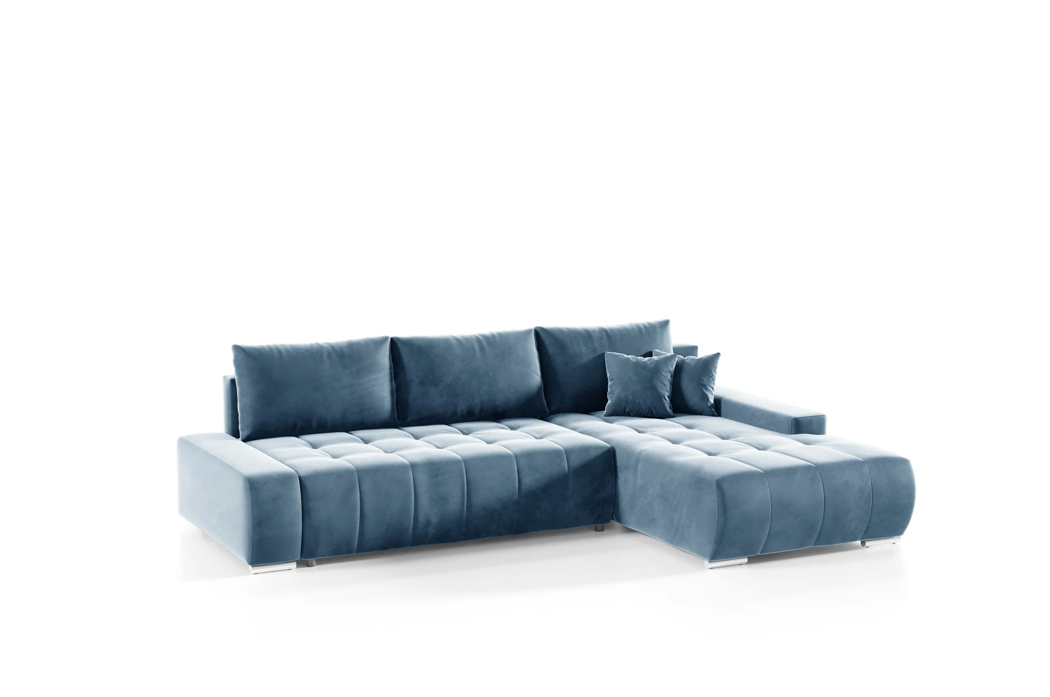 Ecksofa Sofa mit Schlaffunktion VOGAR Stoff Monolith Graublau Ottomane Rechts - Fun Möbel