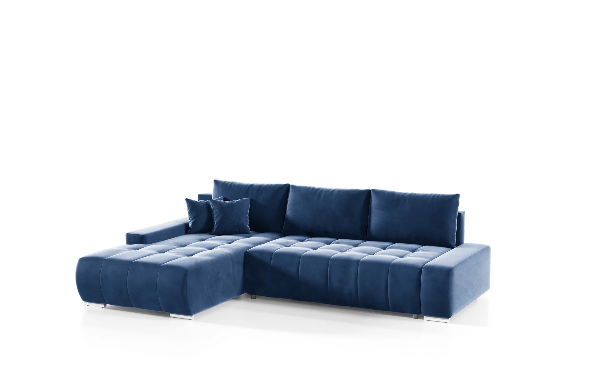 Ecksofa Sofa mit Schlaffunktion VOGAR Stoff Monolith Blau Ottomane Links - Fun Möbel