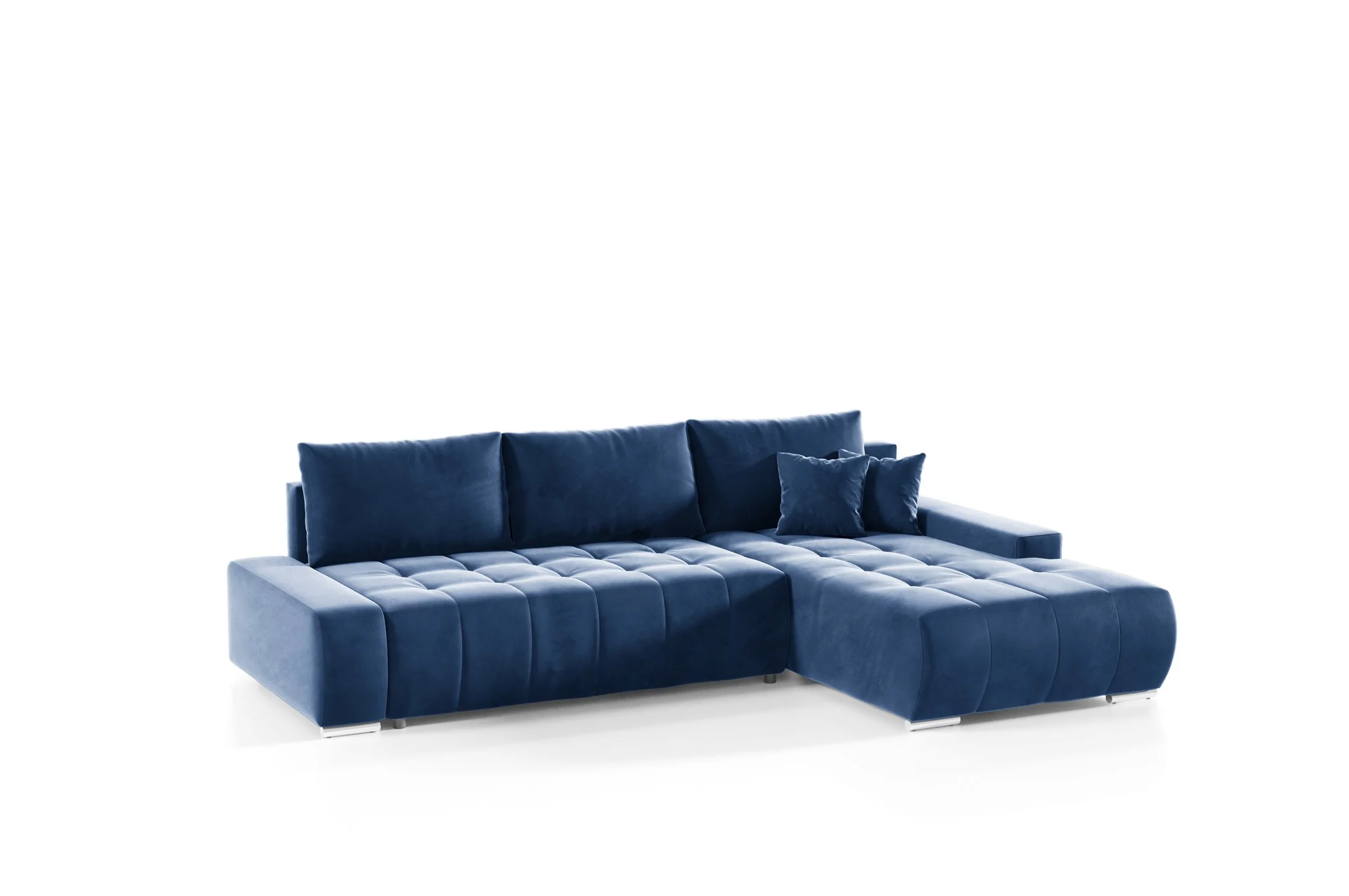 Ecksofa Sofa mit Schlaffunktion VOGAR Stoff Monolith Blau Ottomane Rechts - Fun Möbel