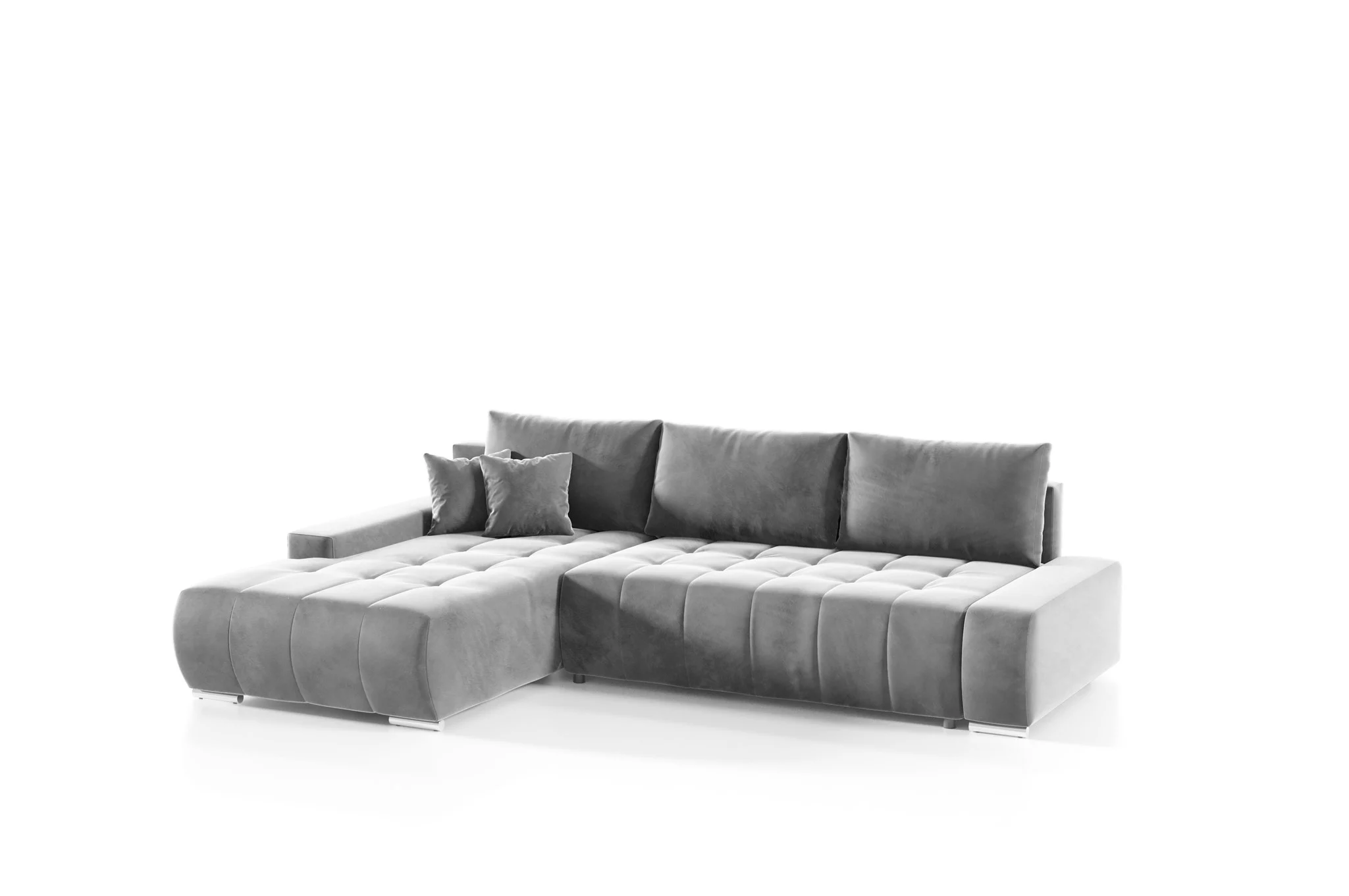 Ecksofa Sofa mit Schlaffunktion VOGAR Stoff Monolith Hellgrau Ottomane Links - Fun Möbel