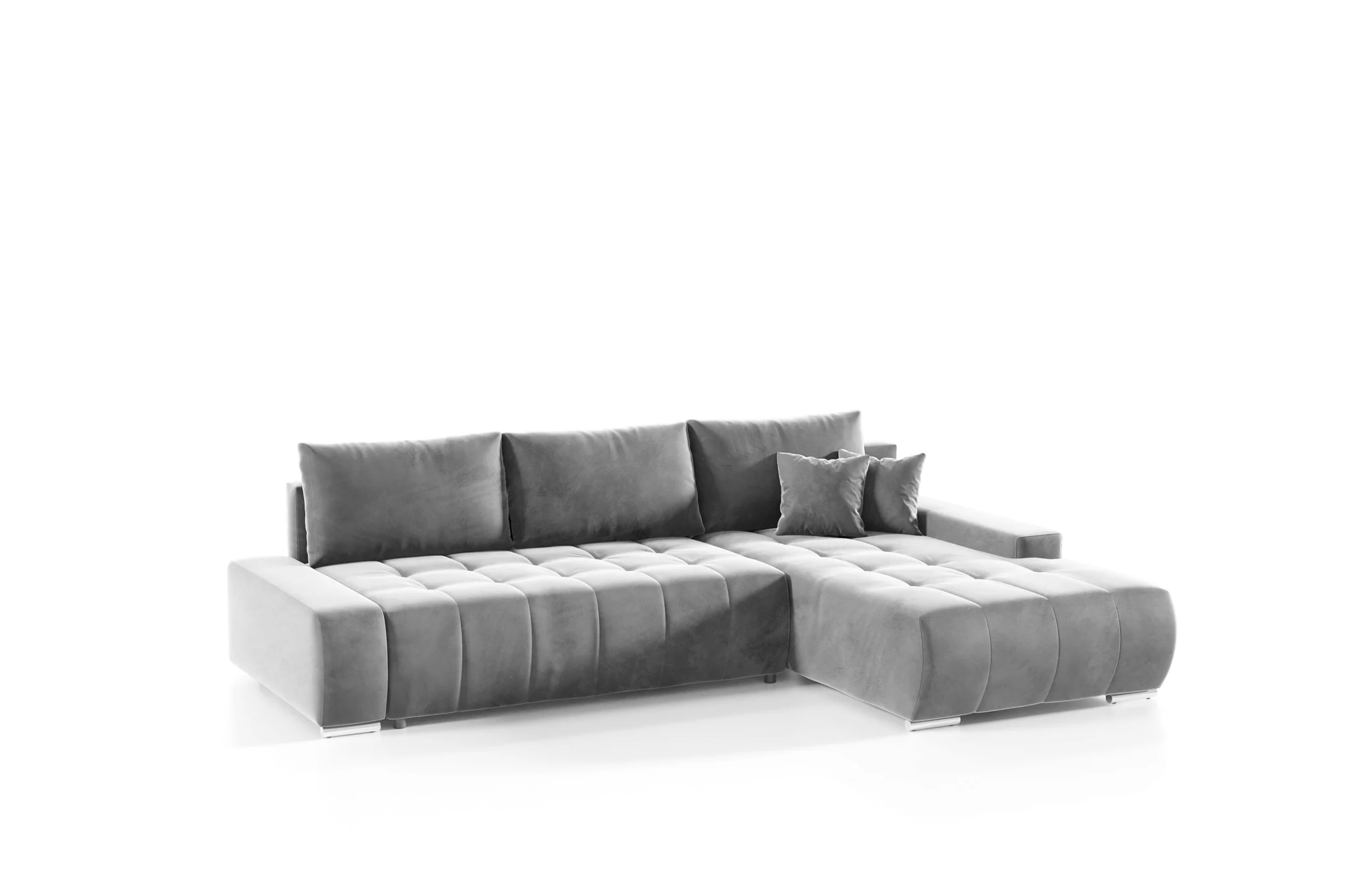 Ecksofa Sofa mit Schlaffunktion VOGAR Stoff Monolith Hellgrau Ottomane Rechts - Fun Möbel