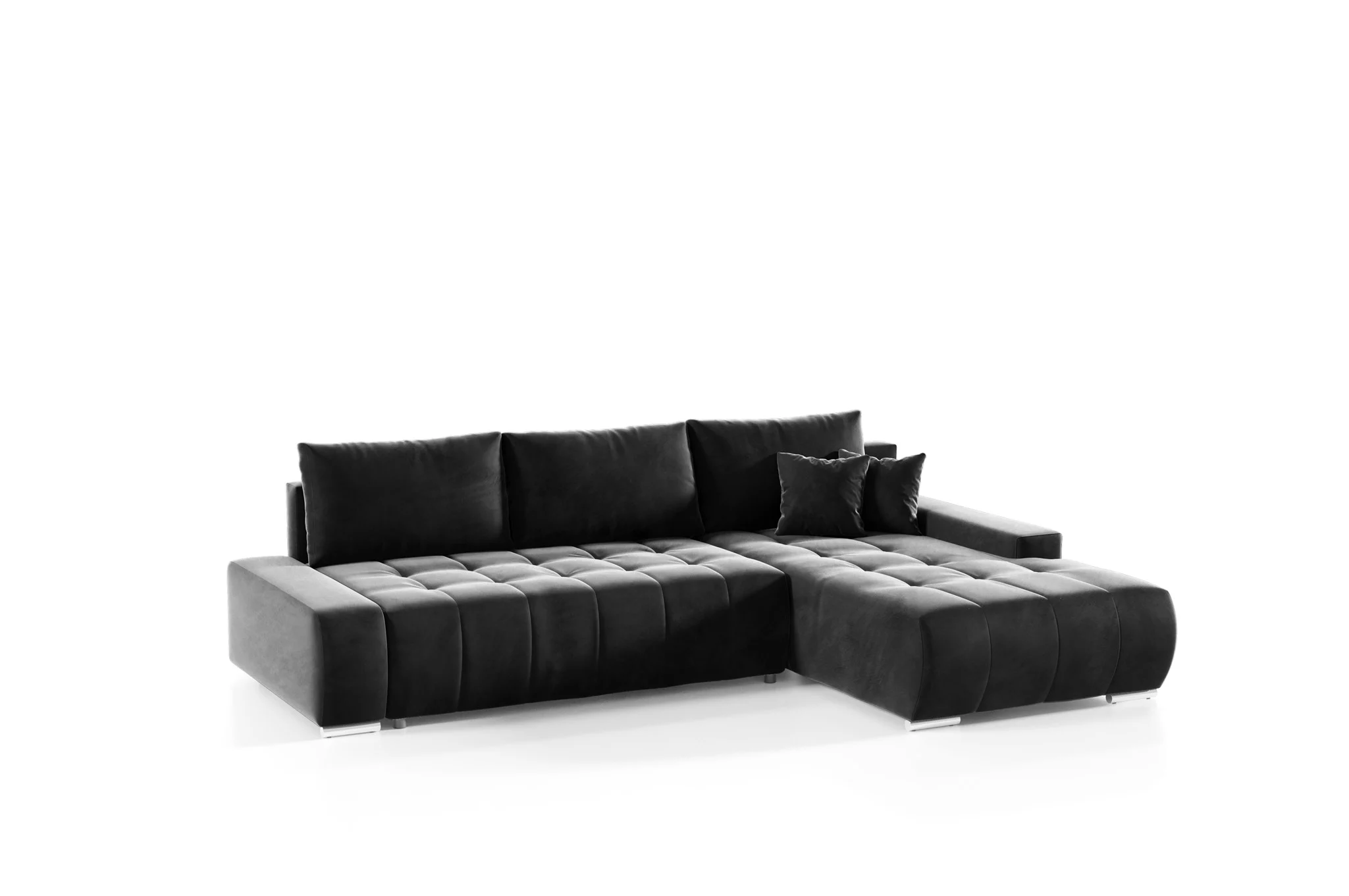Ecksofa Sofa mit Schlaffunktion VOGAR Stoff Monolith Grafit Ottomane Rechts - Fun Möbel