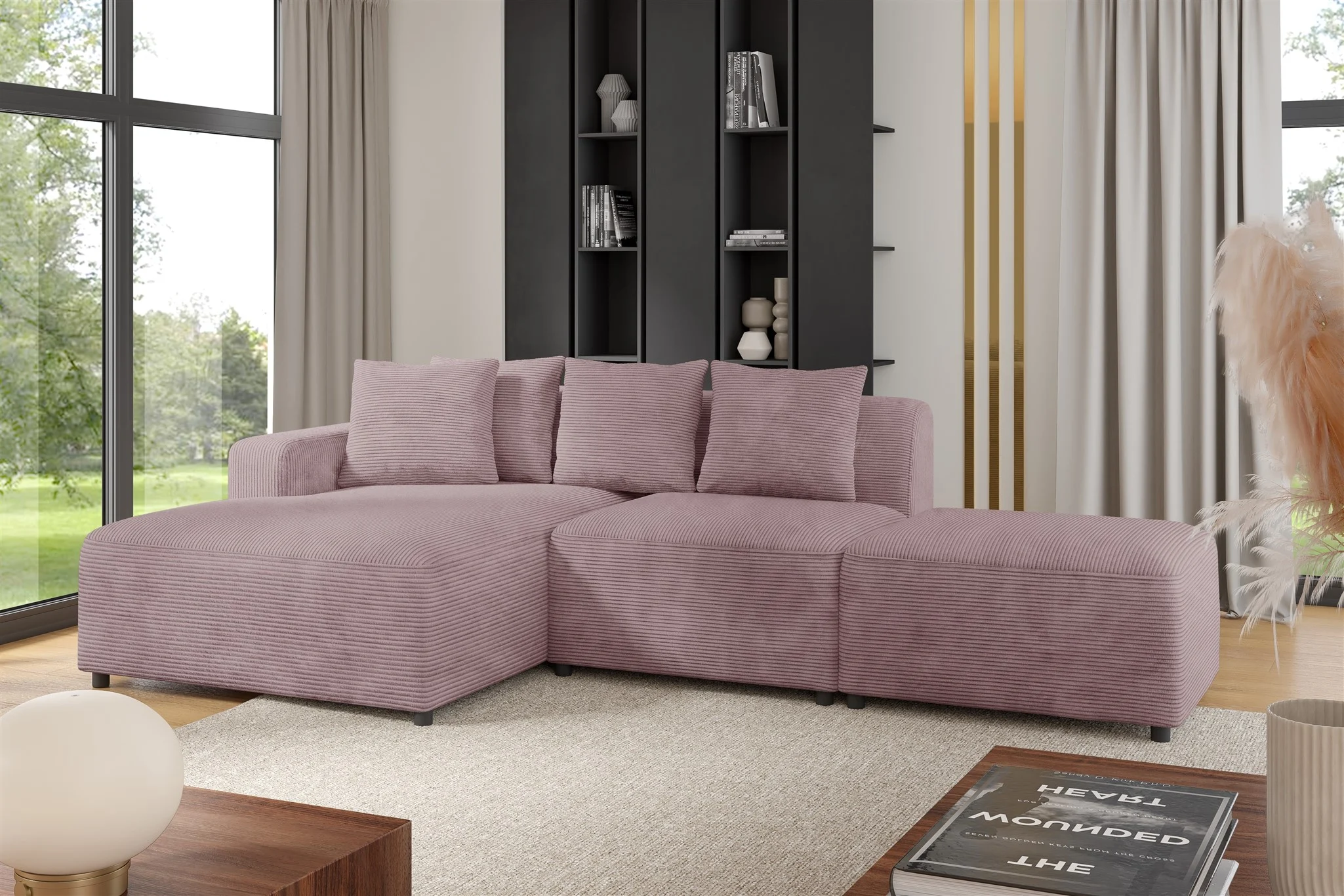 Ecksofa Designersofa MEGAN XS inkl. Hocker Stoff Poso Altrosa Ottomane Links - Fun Möbel