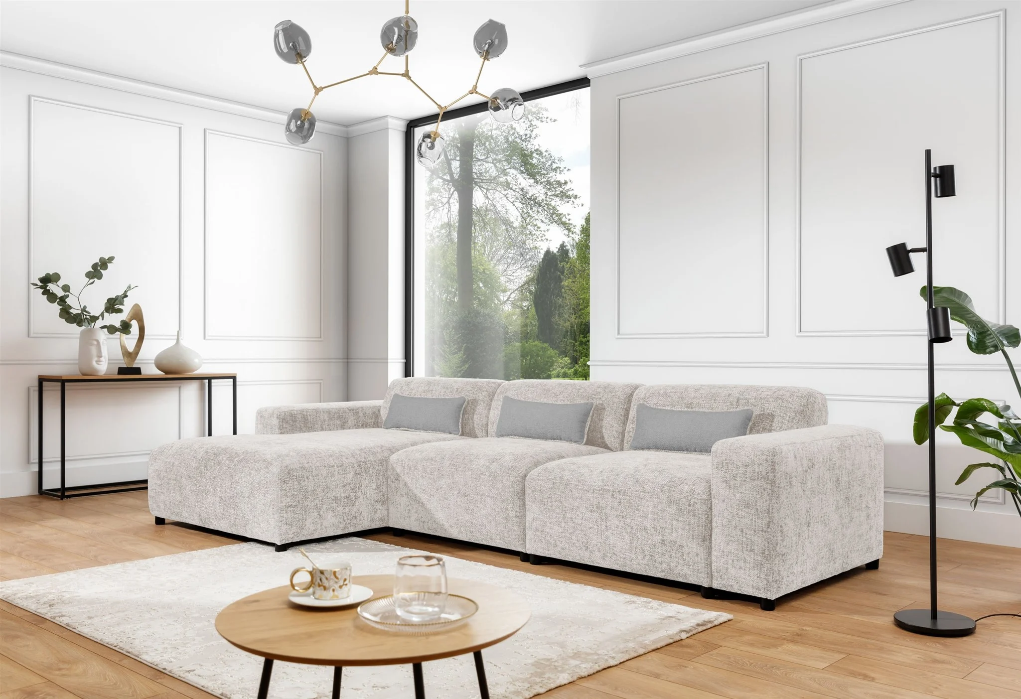 Ecksofa Designersofa ROMY MAX in Stoff Enjoy Me Creme Ottomane Links - Fun Möbel