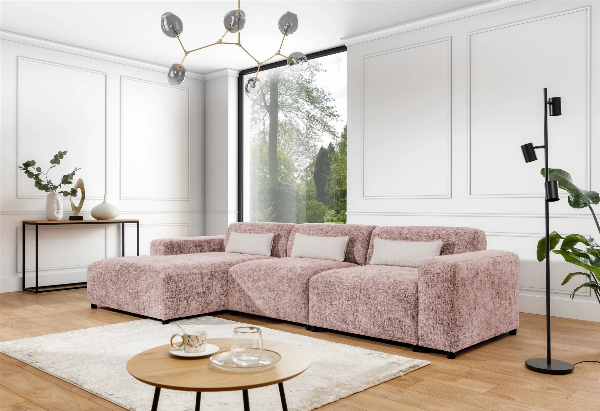 Ecksofa Designersofa ROMY MAX in Stoff Enjoy Me Rosa Ottomane Links - Fun Möbel