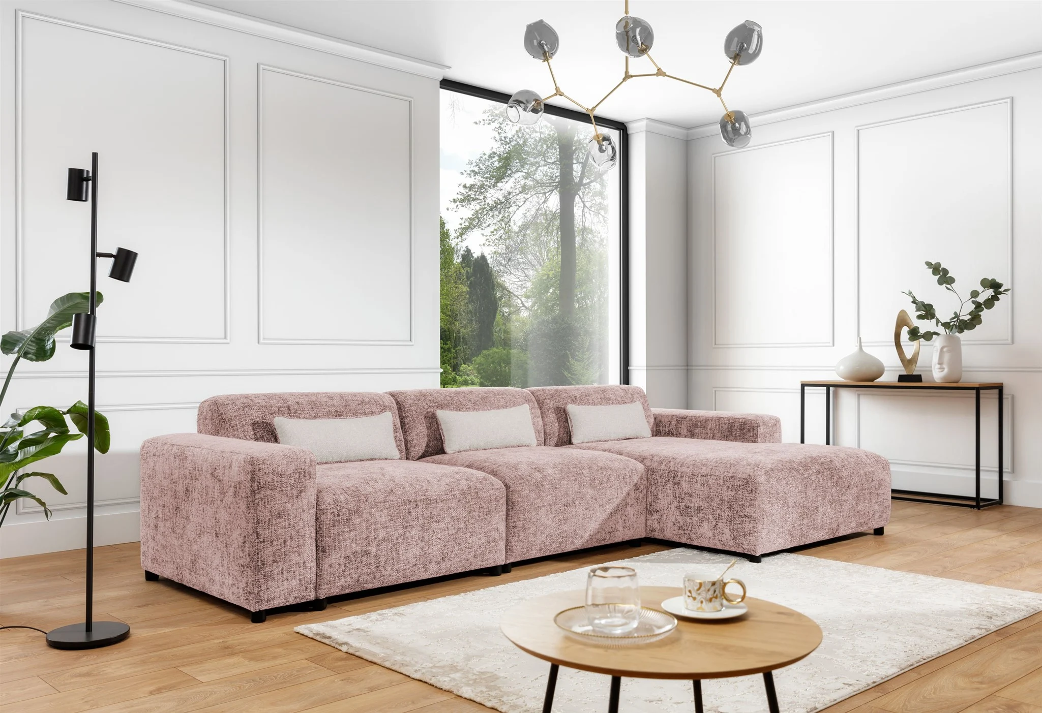 Ecksofa Designersofa ROMY MAX in Stoff Enjoy Me Rosa Ottomane Rechts - Fun Möbel