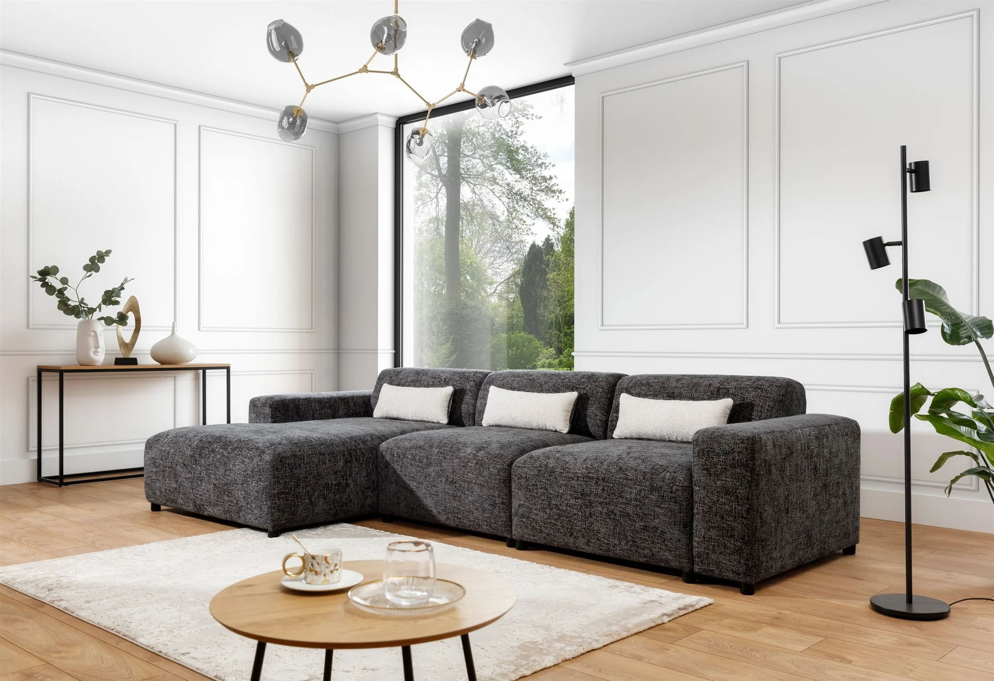Ecksofa Designersofa ROMY MAX in Stoff Enjoy Me Grafit Ottomane Links - Fun Möbel
