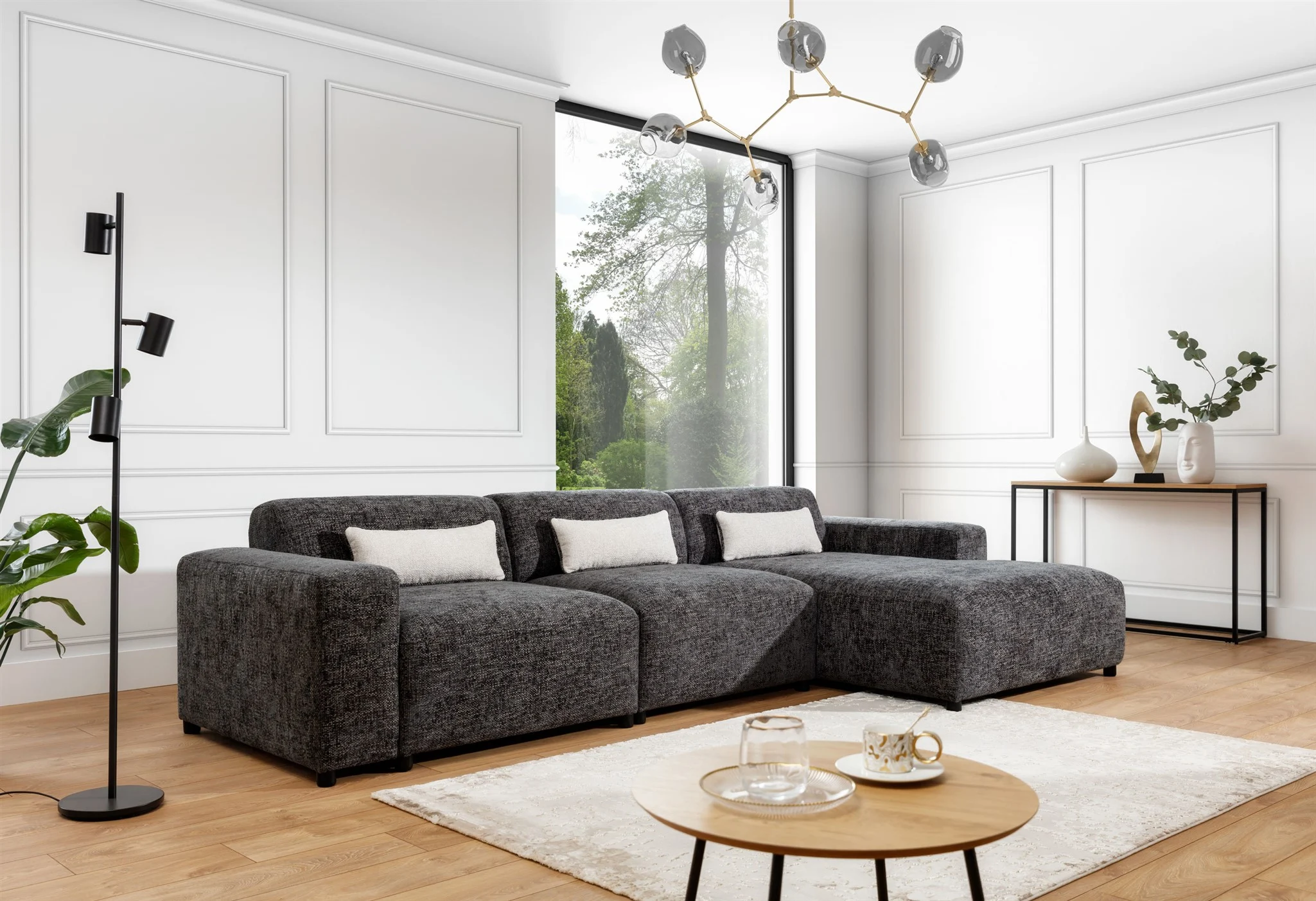 Ecksofa Designersofa ROMY MAX in Stoff Enjoy Me Grafit Ottomane Rechts - Fun Möbel