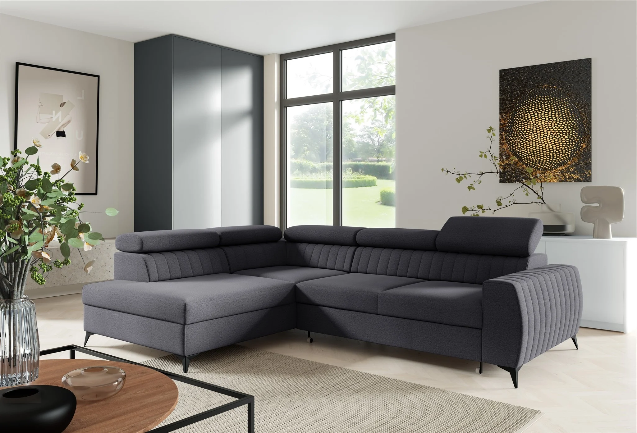 Ecksofa Schlafsofa Sofa TORONTO Stoff Element Graphit Ottomane Links - Fun Moebel