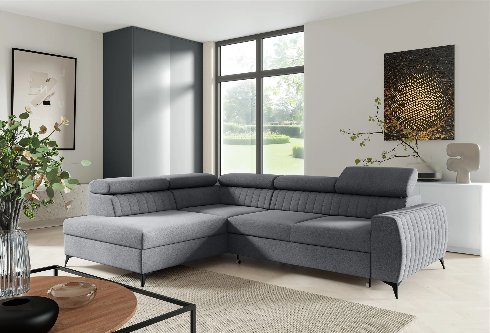 Ecksofa Schlafsofa Sofa TORONTO Stoff Element Grau Ottomane Links - Fun Moebel