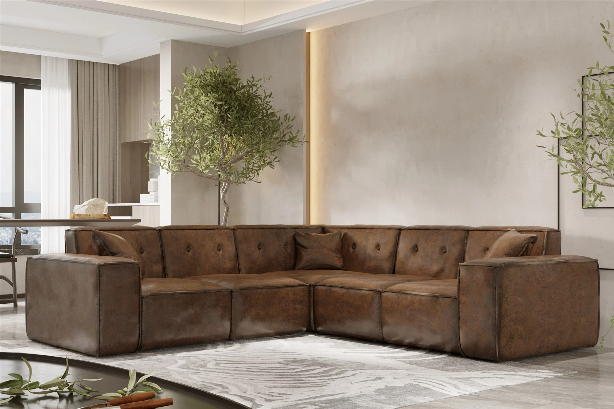 Ecksofa Designersofa CESINA Stoff Gobi (Vintage Look) Braun Seite Universal - Fun Möbel