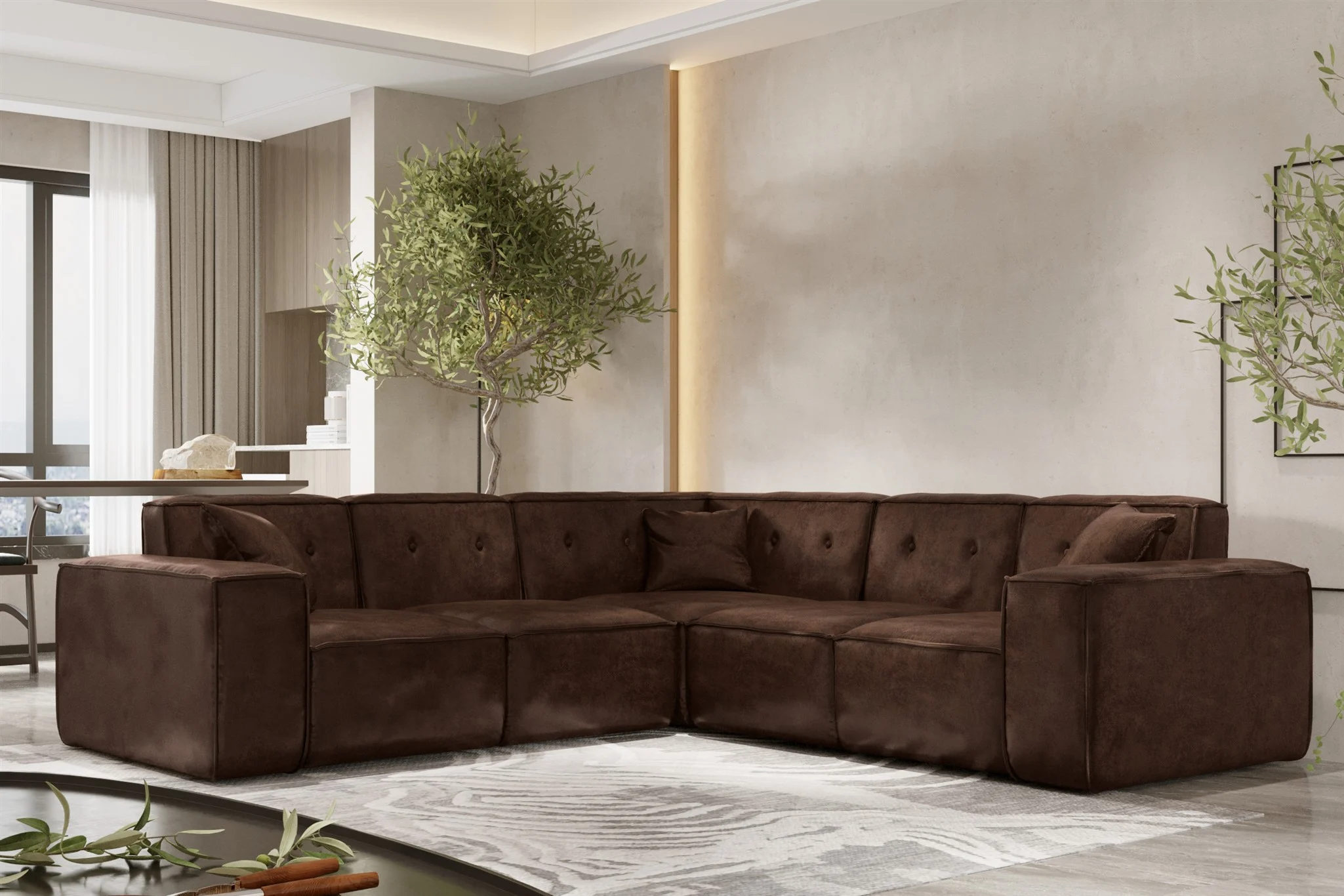 Ecksofa Designersofa CESINA Stoff Gobi (Vintage Look) Dunkelbraun Seite Universal - Fun Möbel