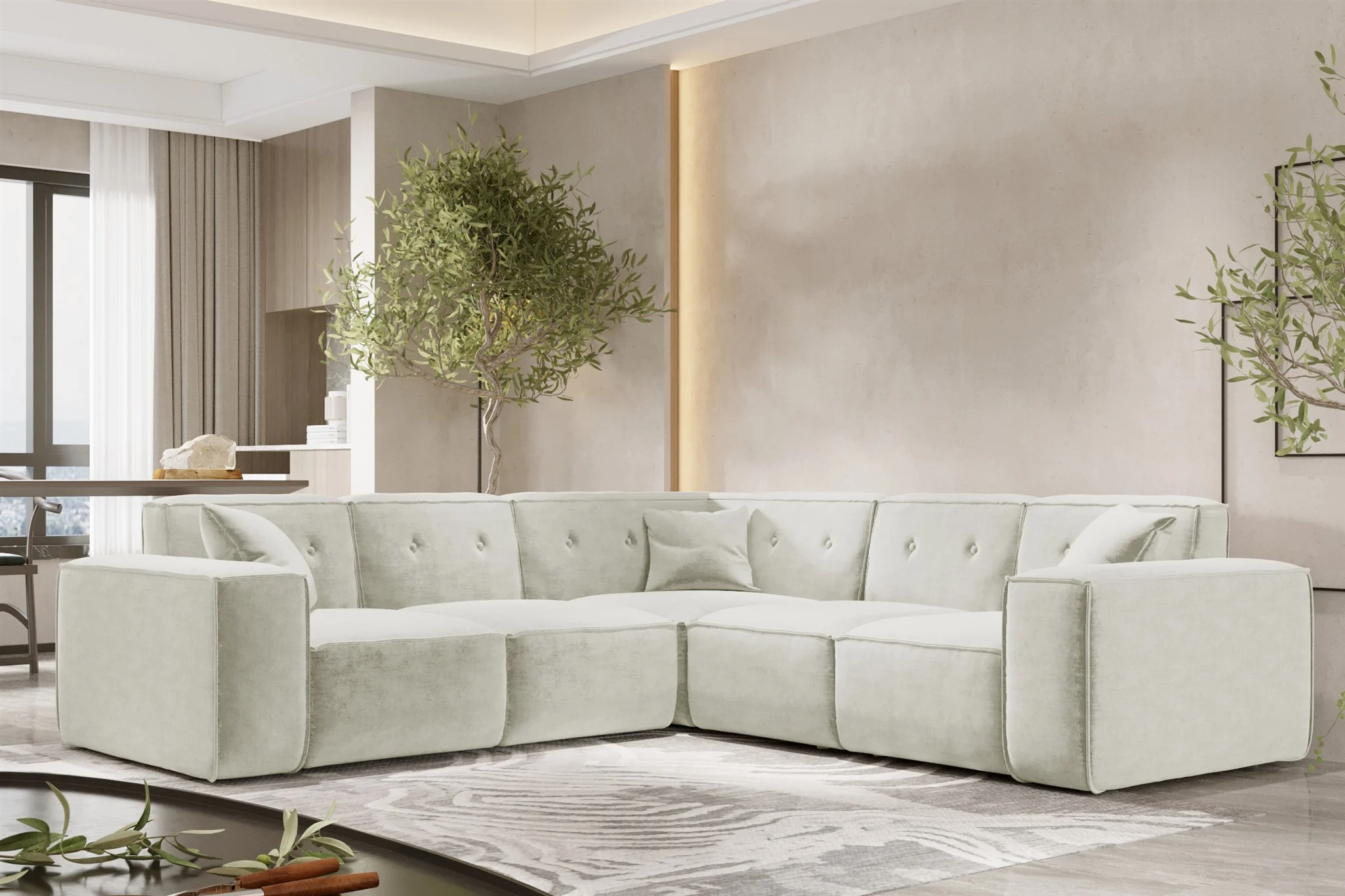 Ecksofa Designersofa CESINA in Stoff Perfect Harmony Cremeweiß Seite Universal - Fun Möbel