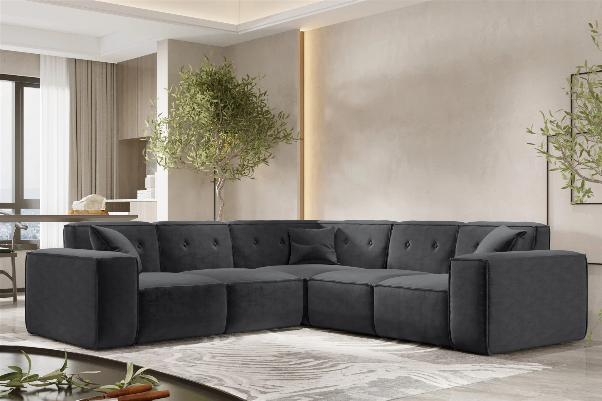 Ecksofa Designersofa CESINA in Stoff Perfect Harmony Anthrazit Seite Universal - Fun Möbel