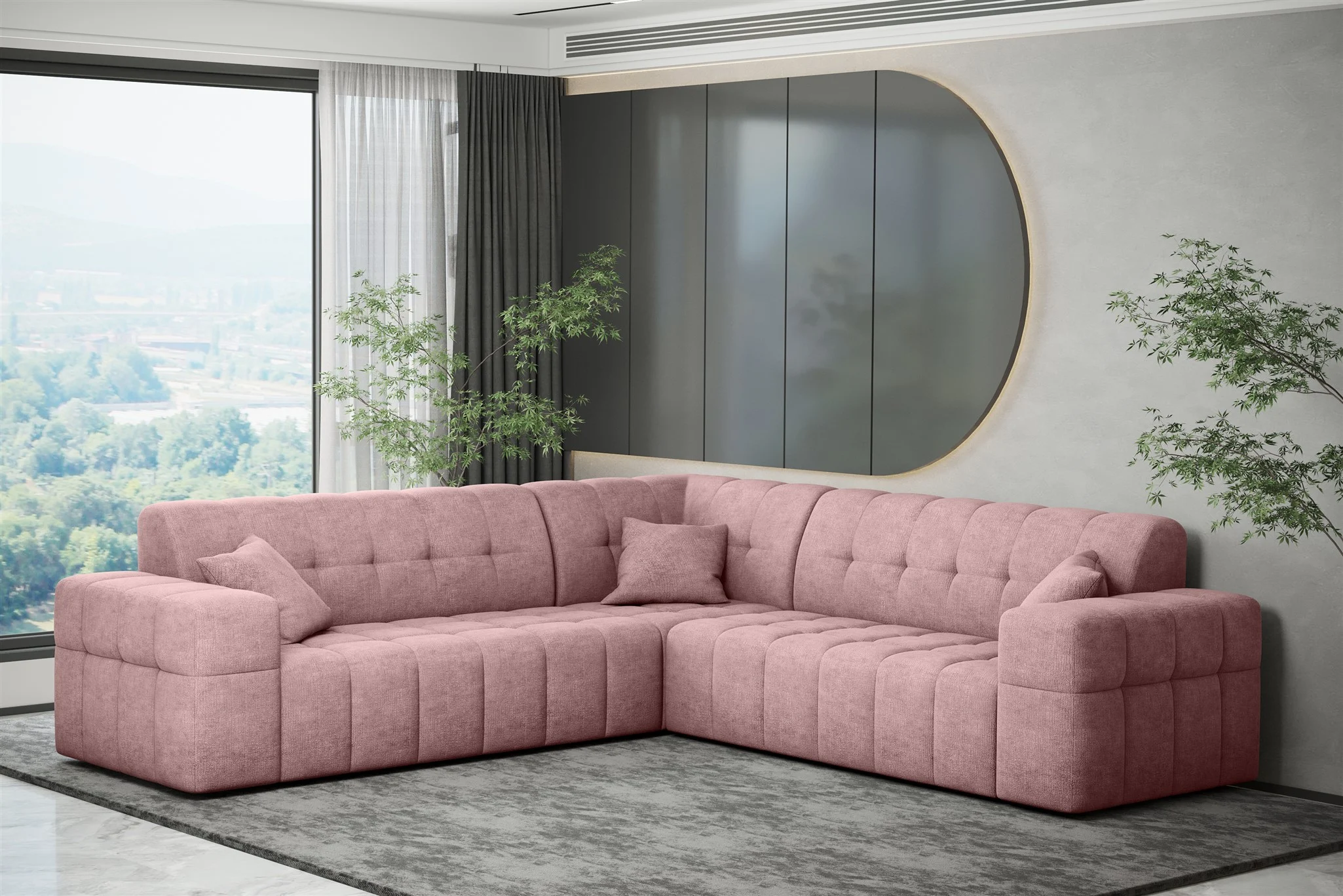 Ecksofa Designersofa NANCY in Stoff Perfekt Harmony Altrosa Seite Universal - Fun Möbel