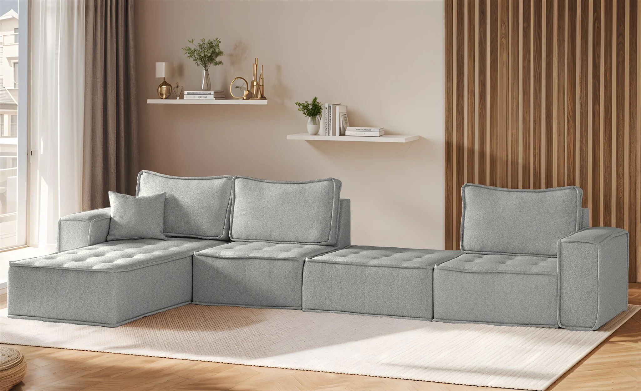 Ecksofa Modulsofa 4-teilig SANDE XL Stoff Alpine Hellgrau Ottomane Links