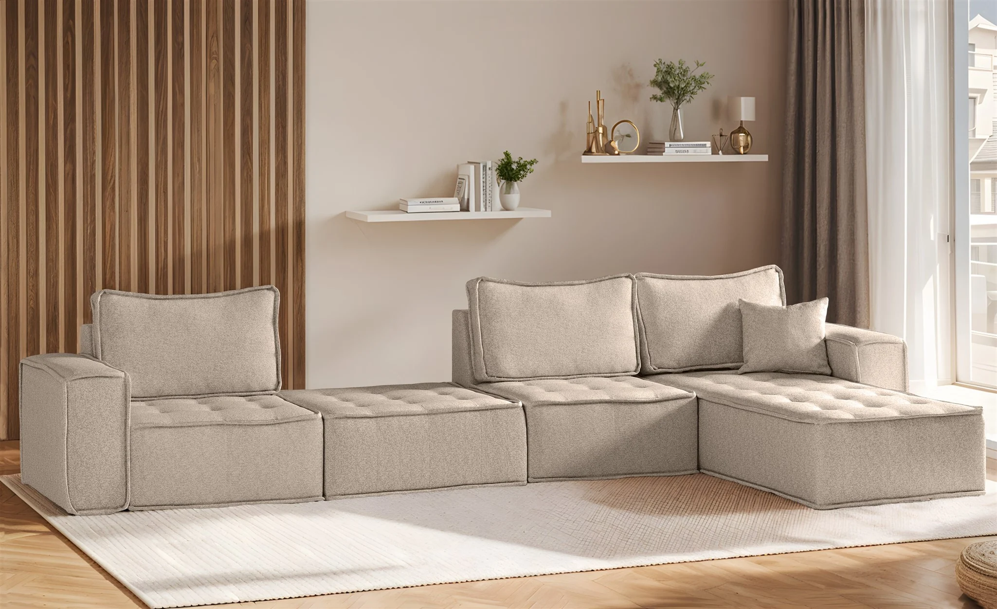 Ecksofa Modulsofa 4-teilig SANDE XL Stoff Alpine Toffee Ottomane Rechts