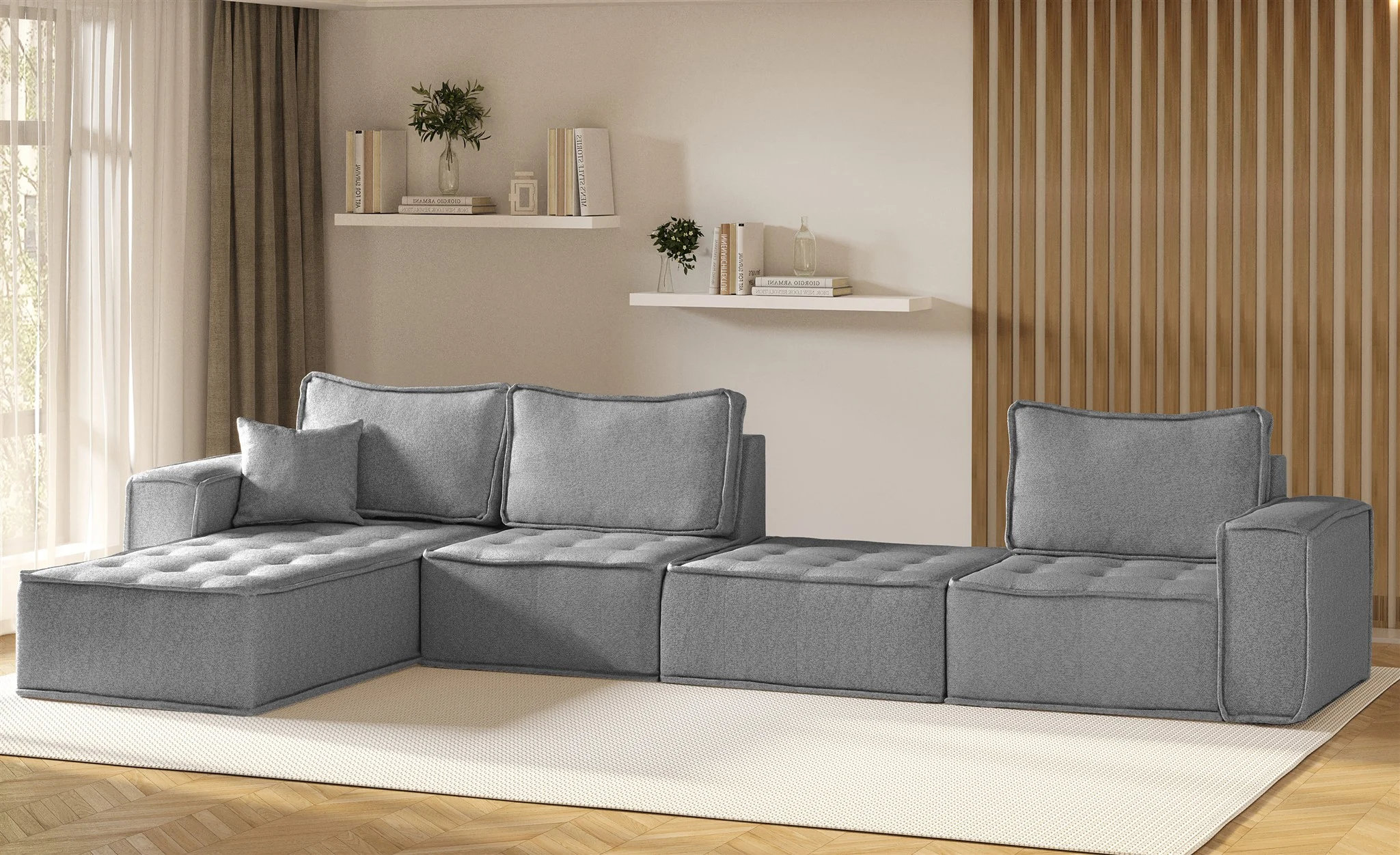 Ecksofa Modulsofa 4-teilig SANDE XL Stoff Raven Grau Ottomane Links