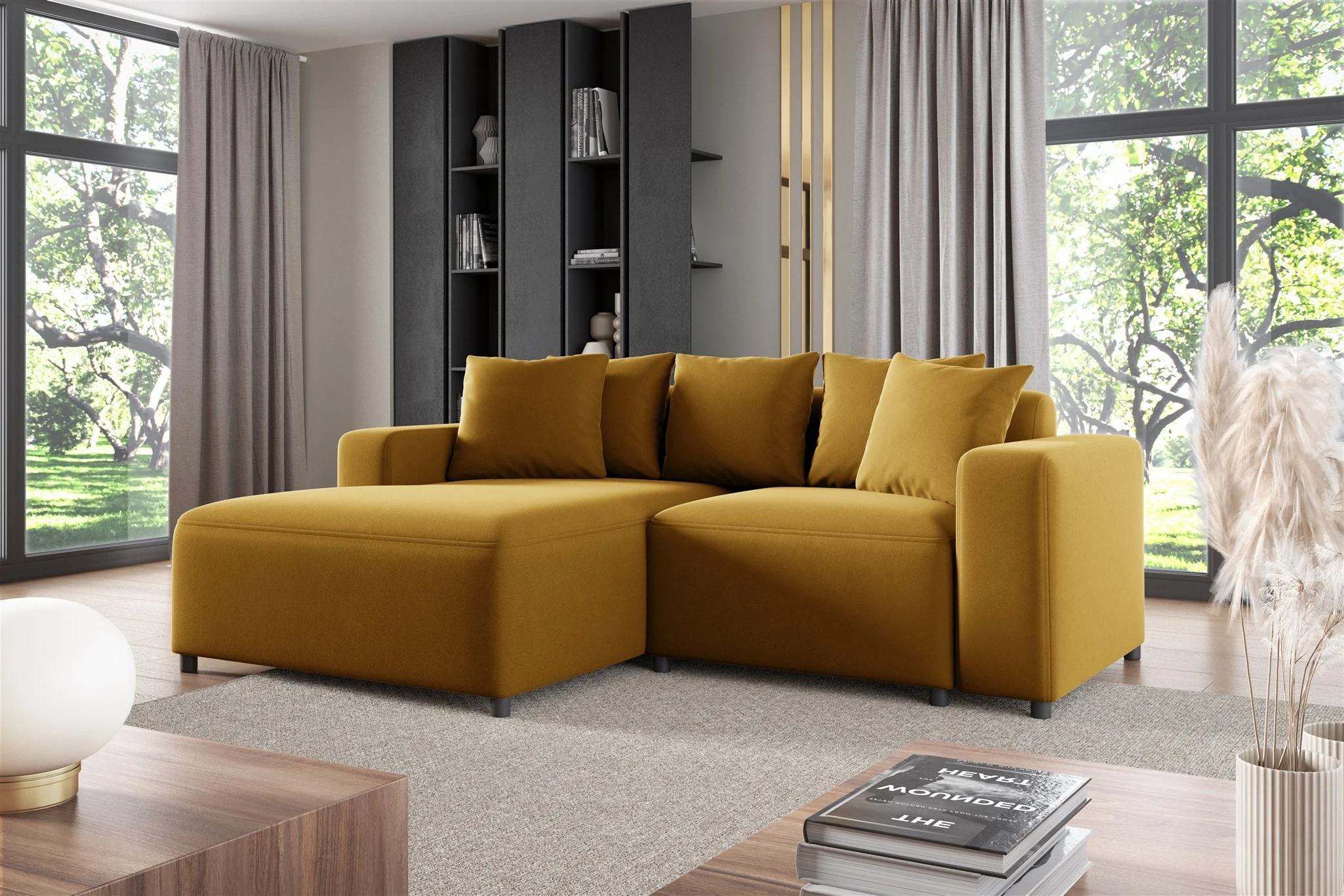 Ecksofa Designersofa Sofa MEGAN XS in Stoff Salvador Honiggelb Ottomane Links - Fun Möbel