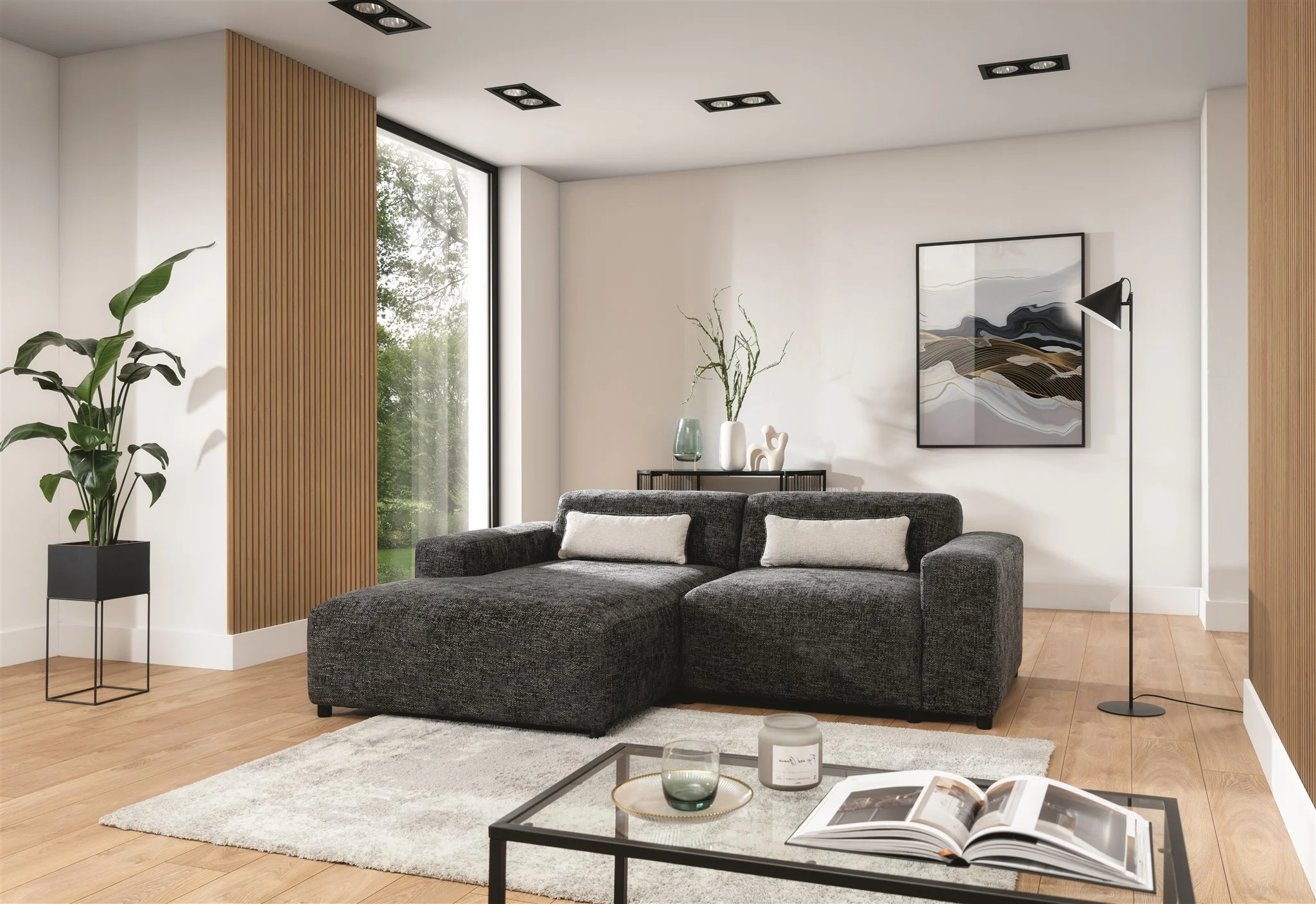Ecksofa Designersofa ROMY XS in Stoff Enjoy Me Grafit Ottomane Links - Fun Möbel