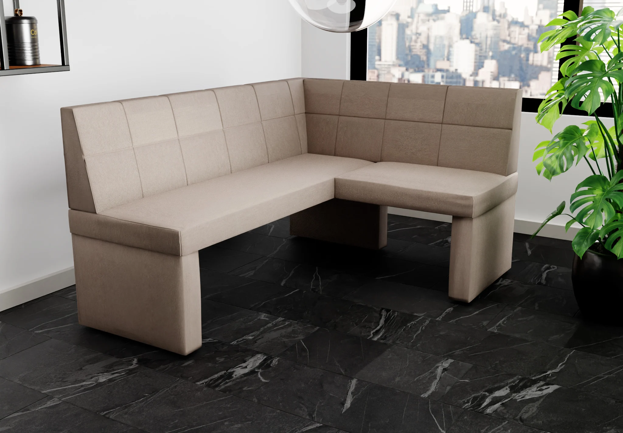 Eckbank Bank Küchenbank 168x128 cm BLAKE L Stoff Soro Taupe - Fun Möbel