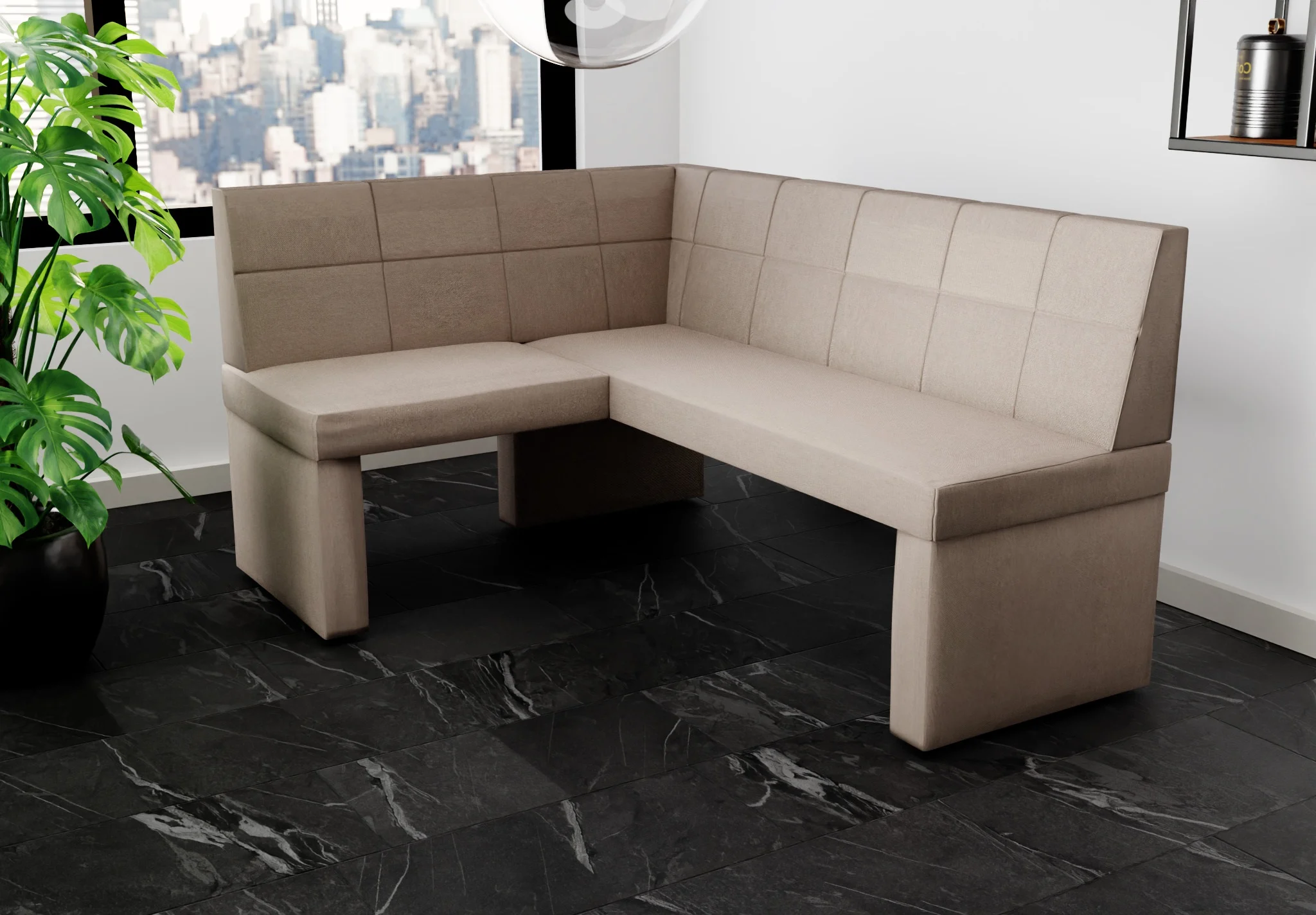 Eckbank Bank Küchenbank 168x128 cm BLAKE R Stoff Soro Taupe - Fun Möbel