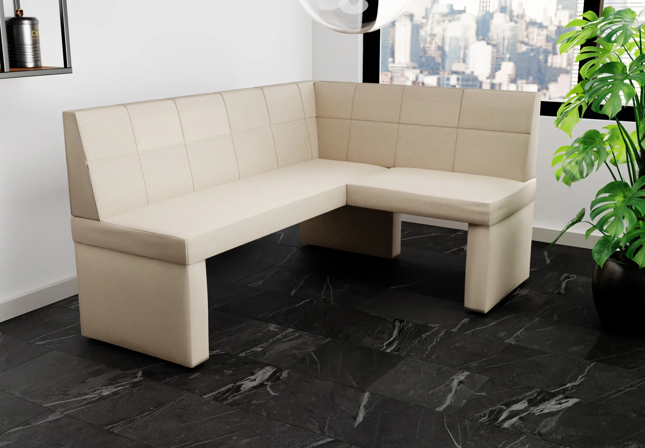 Eckbank Bank Küchenbank 168x128 cm BLAKE L Stoff Soro Creme - Fun Möbel