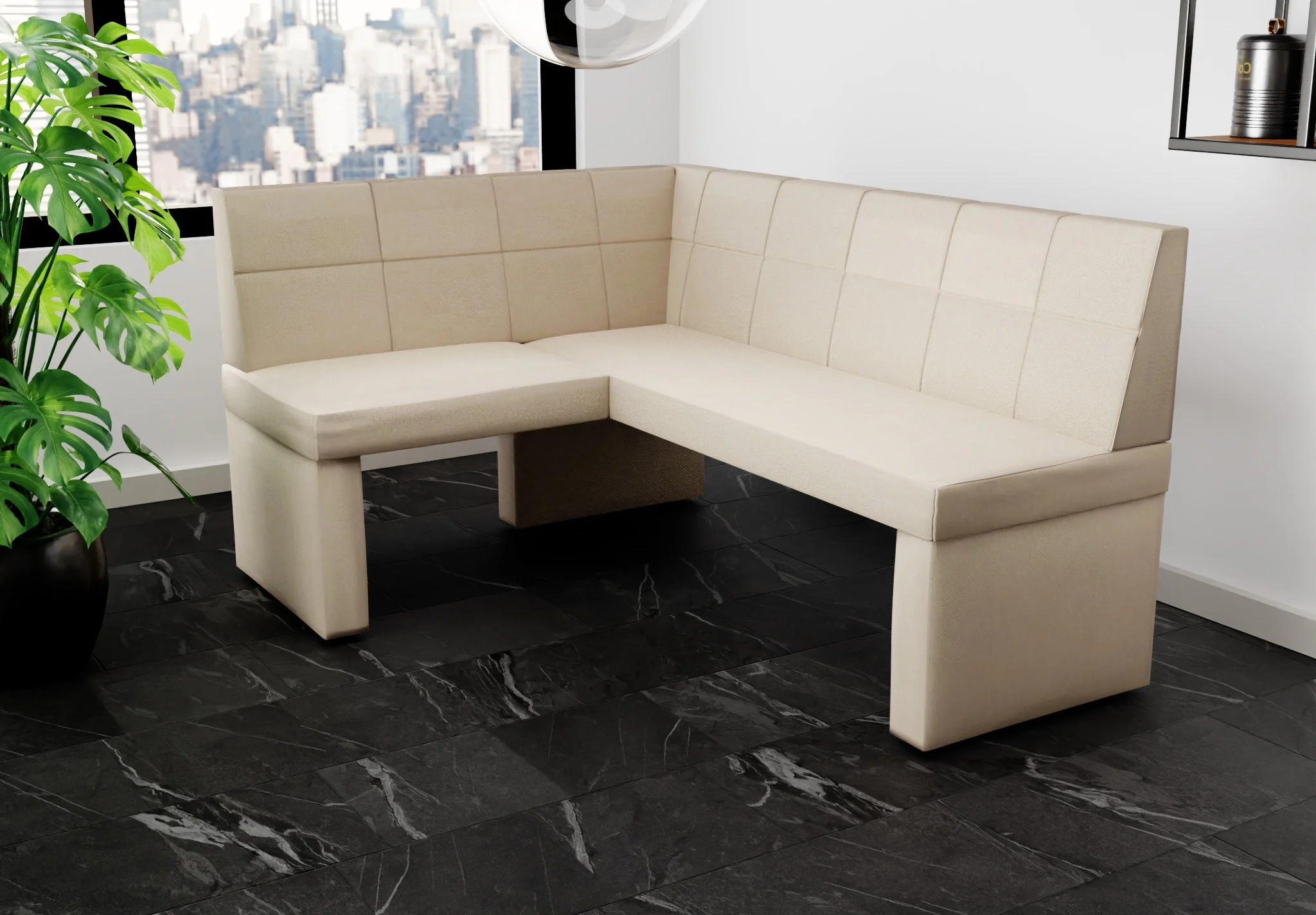 Eckbank Bank Küchenbank 168x128 cm BLAKE R Stoff Soro Creme - Fun Möbel