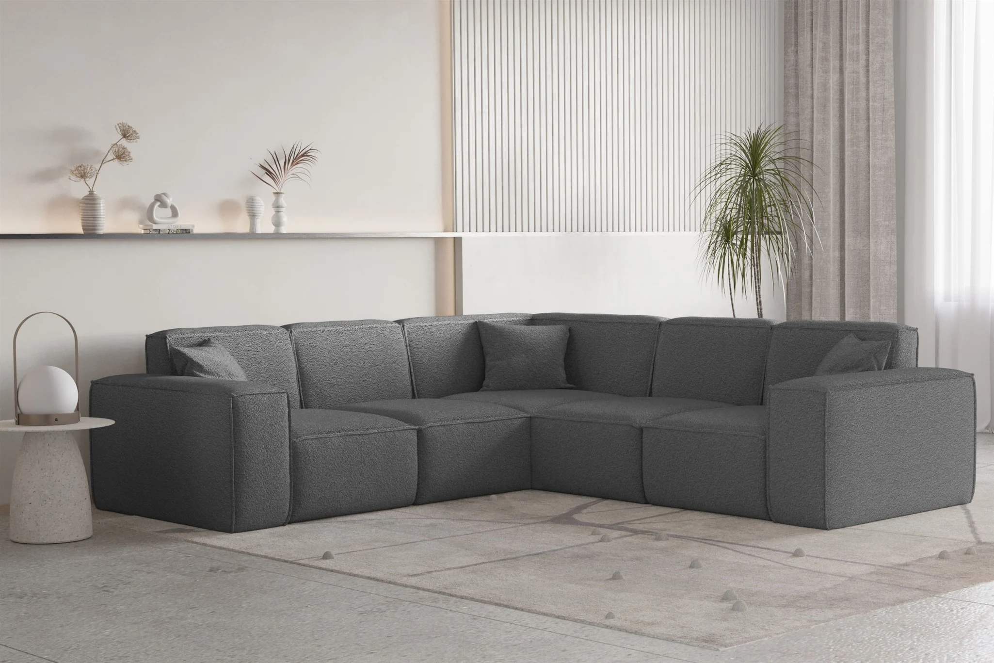 Ecksofa Designersofa CELES PREMIUM Stoff Ascot Bukla Graphit Seite Universal - Fun Moebel