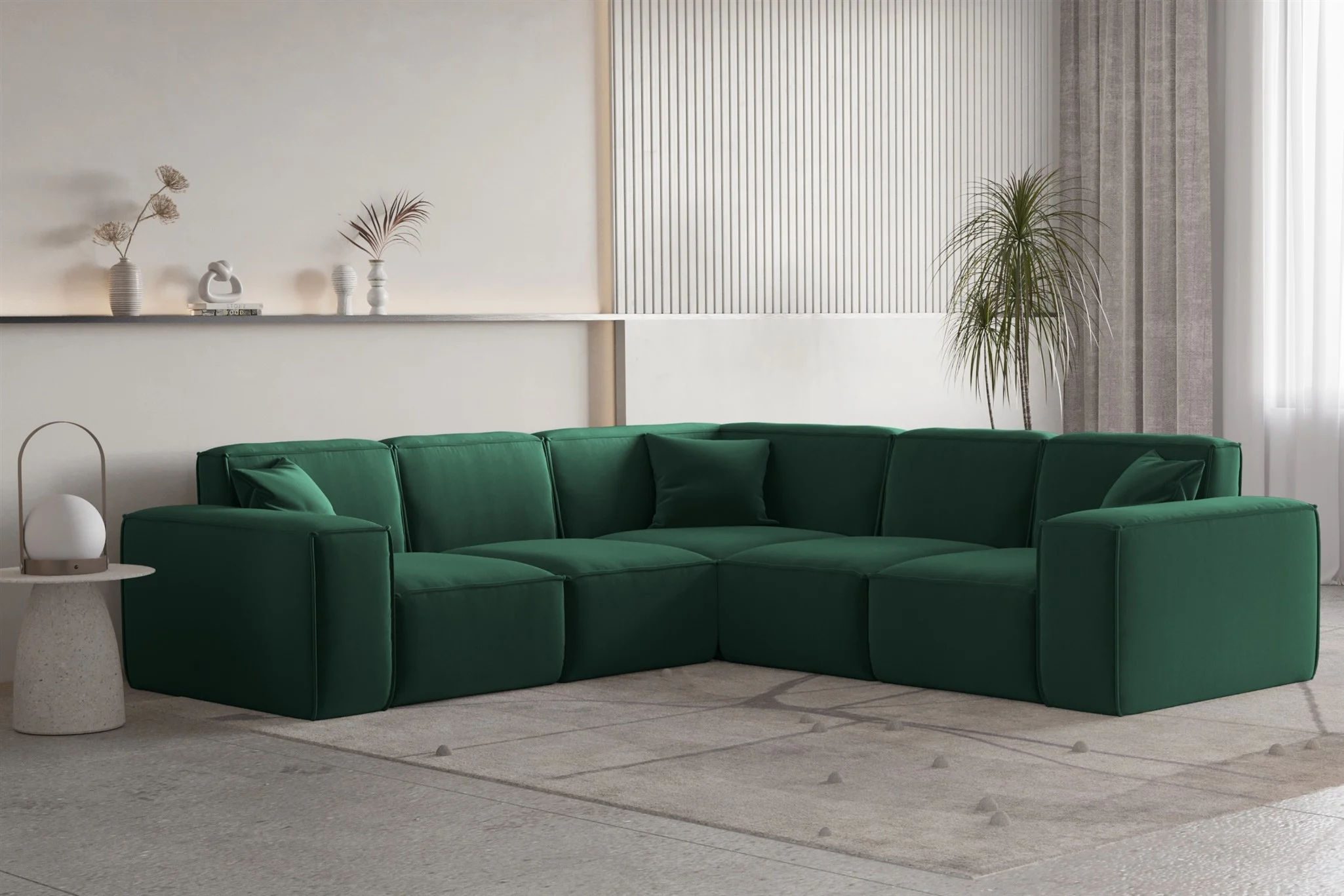 Ecksofa Designersofa CELES PREMIUM Stoff Opera Velvet Grün Seite Universal - Fun Moebel