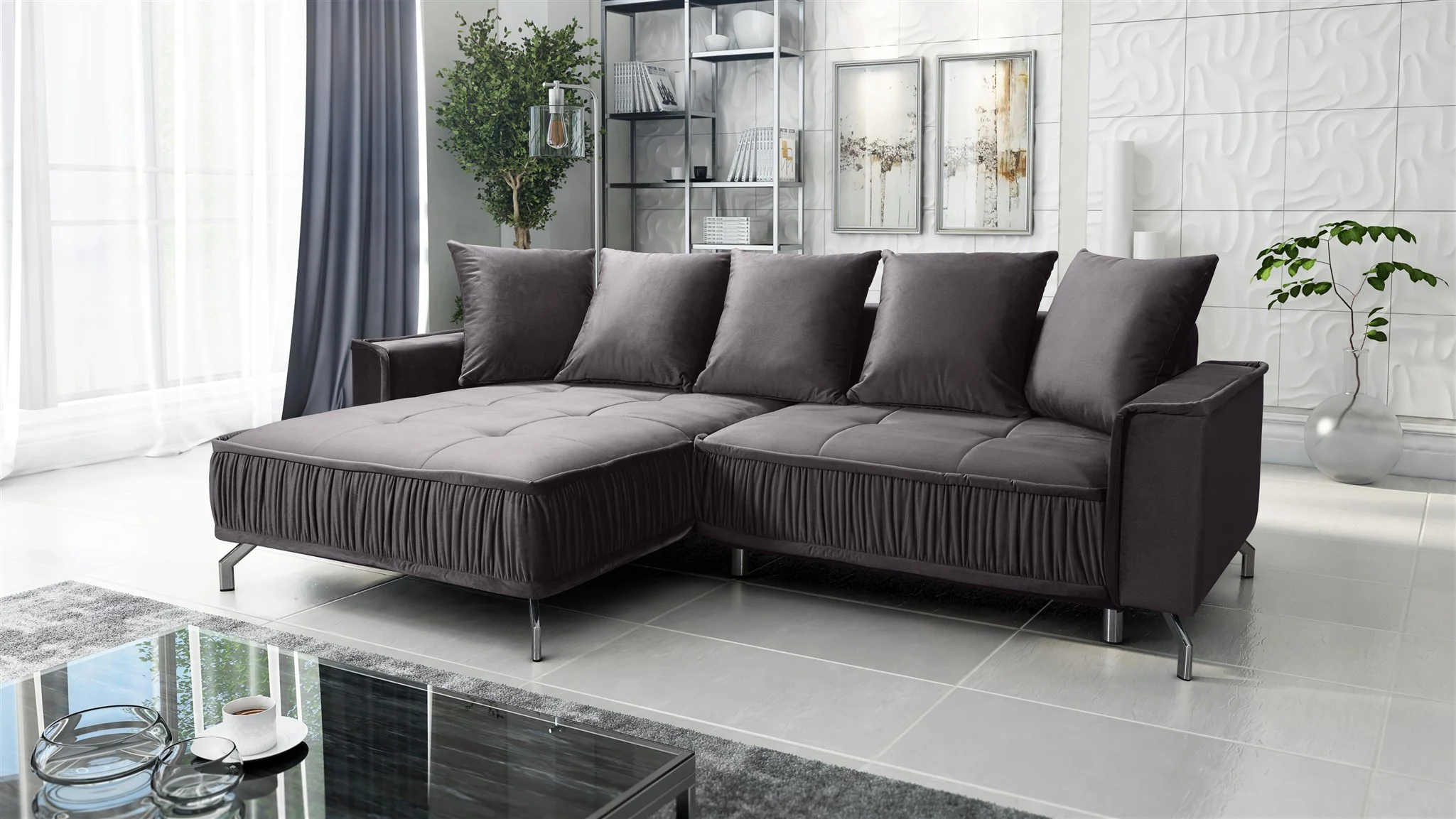 Ecksofa Schlafsofa Sofa FLORENCE Stoff Element Grafit Ottomane Links - Fun Möbel