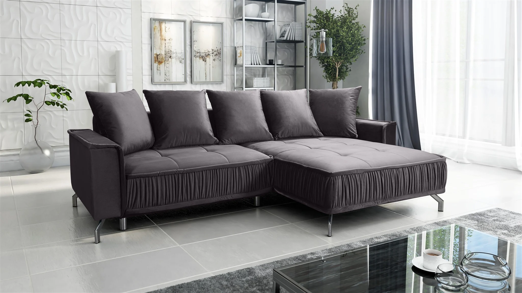 Ecksofa Schlafsofa Sofa FLORENCE Stoff Element Grafit Ottomane Rechts - Fun Möbel