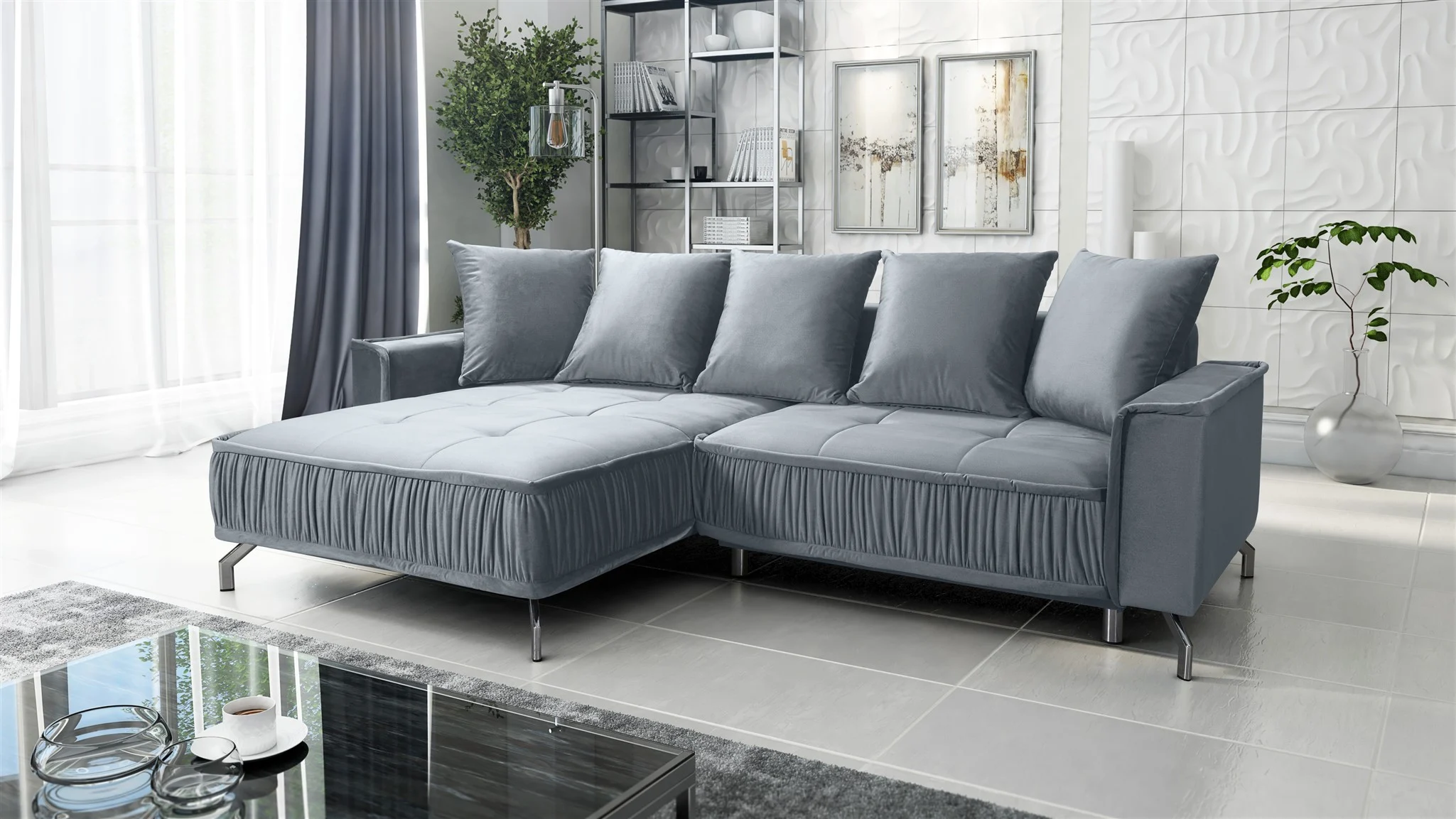 Ecksofa Schlafsofa Sofa FLORENCE Stoff Element Grau Ottomane Links - Fun Möbel