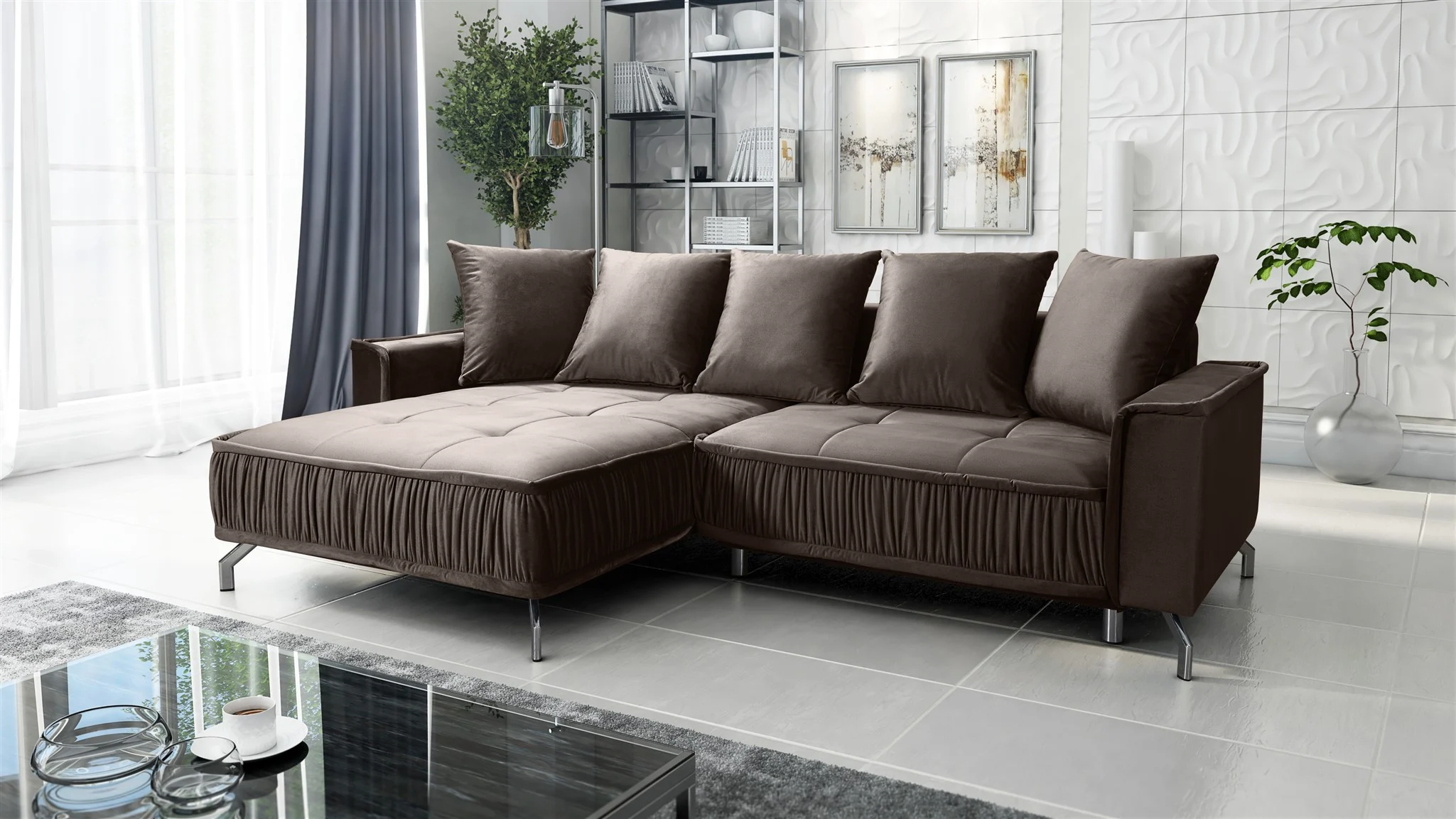 Ecksofa Schlafsofa Sofa FLORENCE Stoff Element Braun Ottomane Links - Fun Möbel