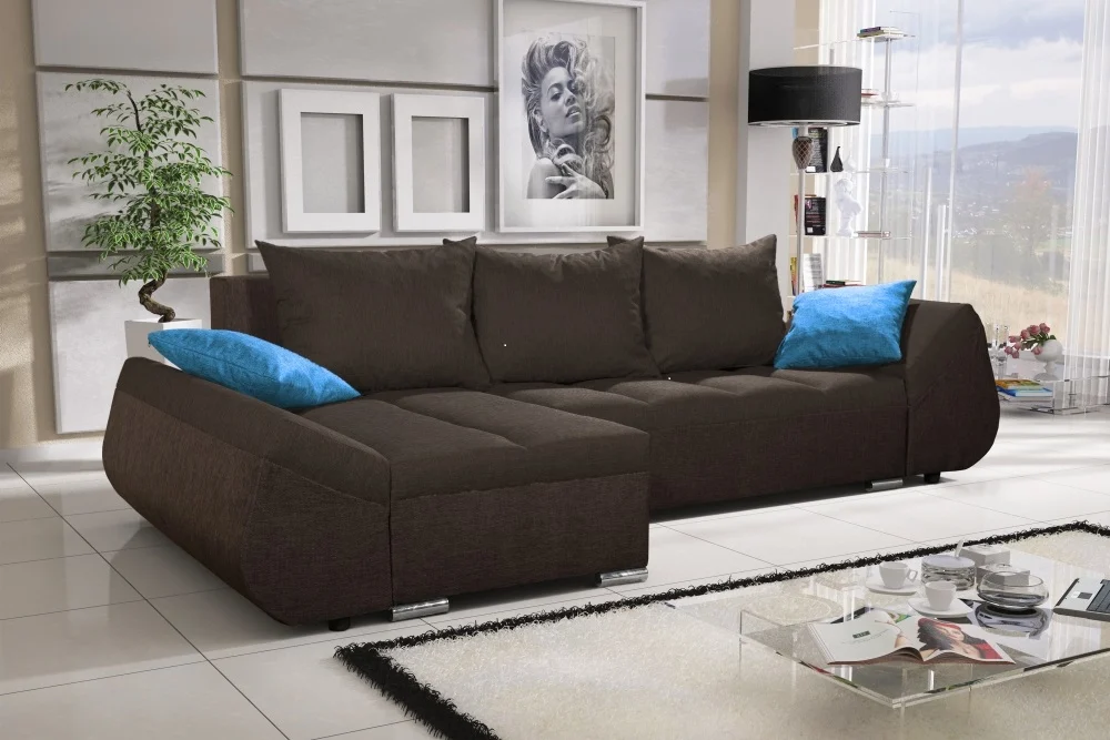 Ecksofa Sofa KLEO mit Schlaffunktion Dunkelbraun Ottomane Links - Fun Moebel