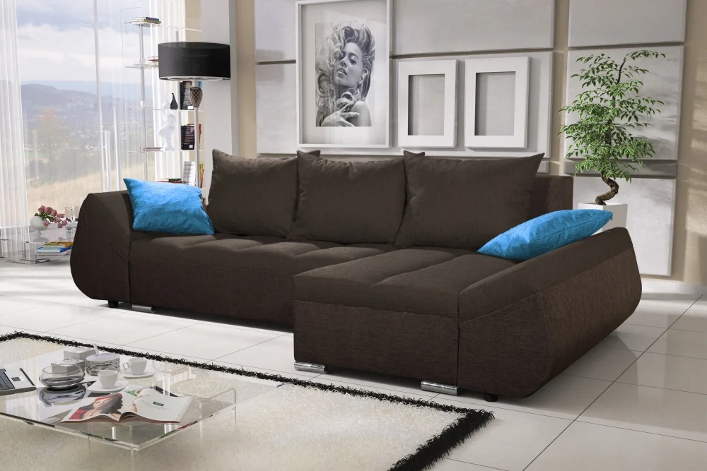 Ecksofa Sofa KLEO mit Schlaffunktion Dunkelbraun Ottomane Rechts - Fun Moebel
