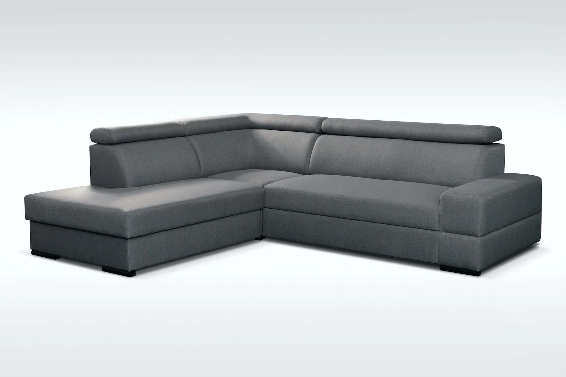 Ecksofa Sofa LETO mit Schlaffunktion Dunkelgrau Ottomane Links - Fun Moebel