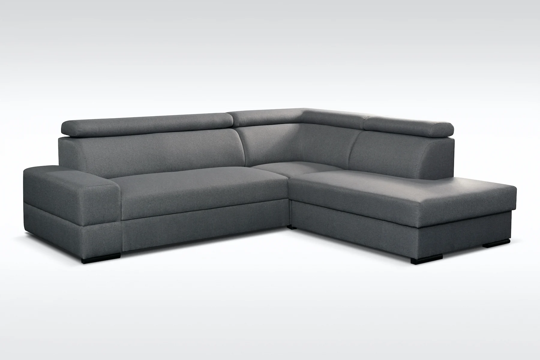 Ecksofa Sofa LETO mit Schlaffunktion Dunkelgrau Ottomane Rechts - Fun Moebel