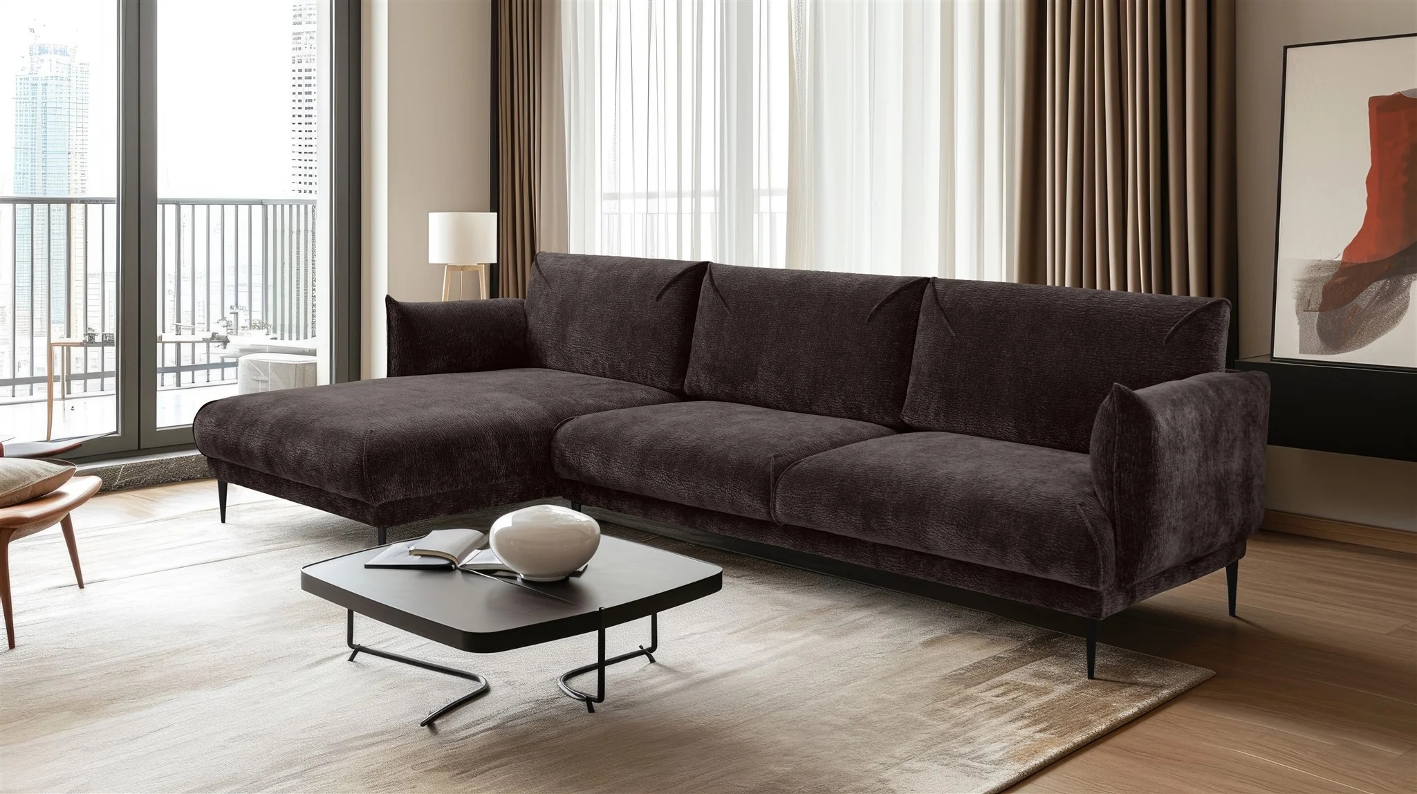Ecksofa Designersofa MADISON XL in Stoff Dress Me Braun Ottomane Links - Fun Möbel
