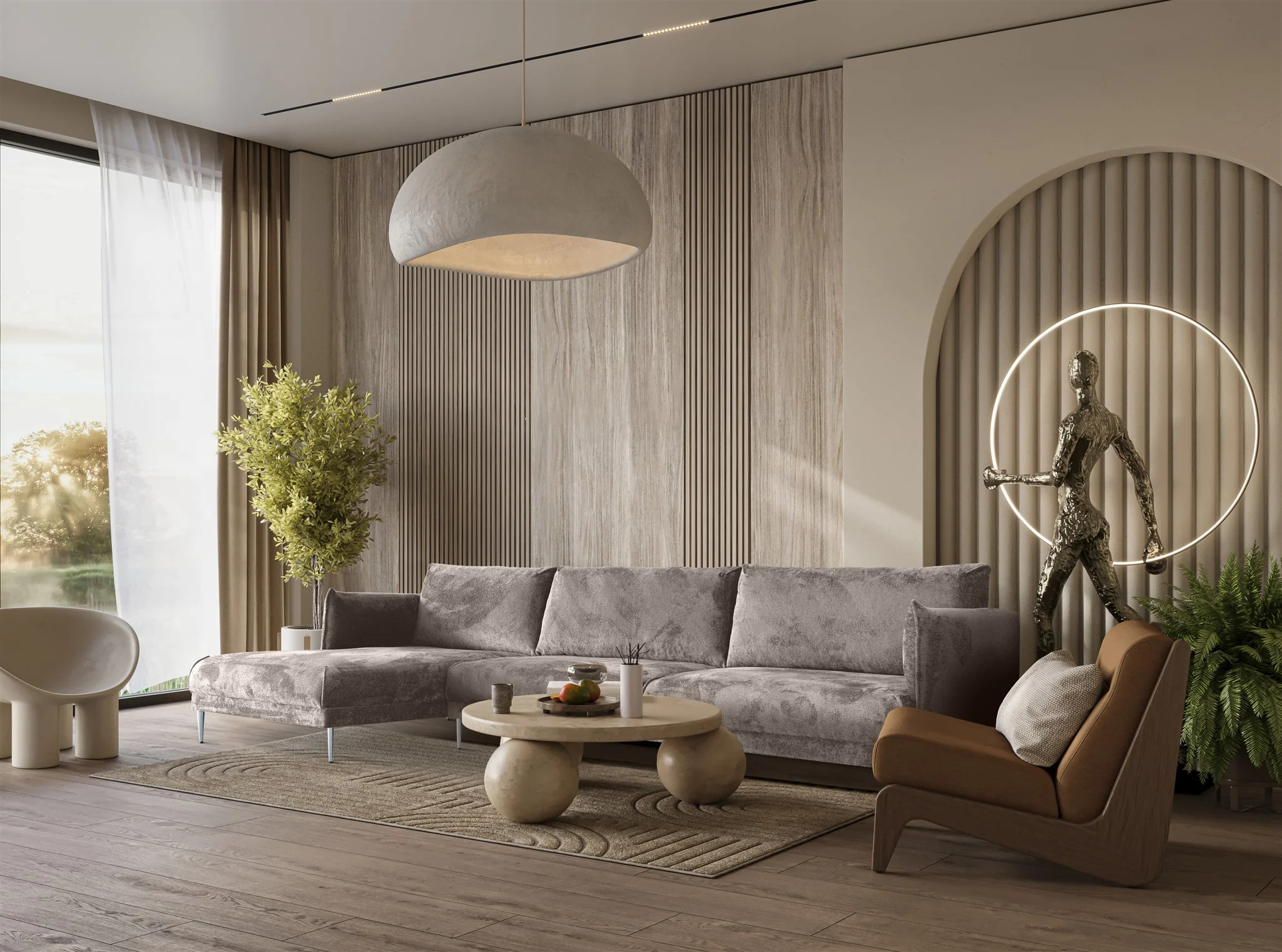 Ecksofa Designersofa MADISON XL Stoff Tender Way Beige Ottomane Links - Fun Moebel