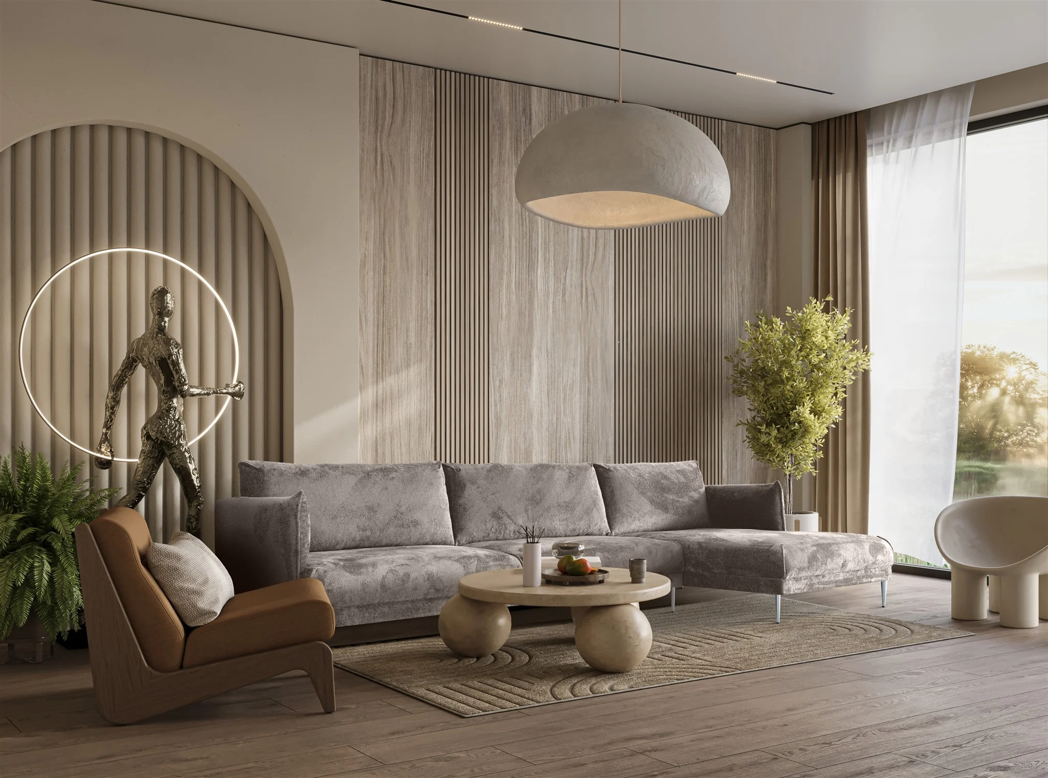 Ecksofa Designersofa MADISON Stoff Tender Way Beige Ottomane Rechts - Fun Moebel