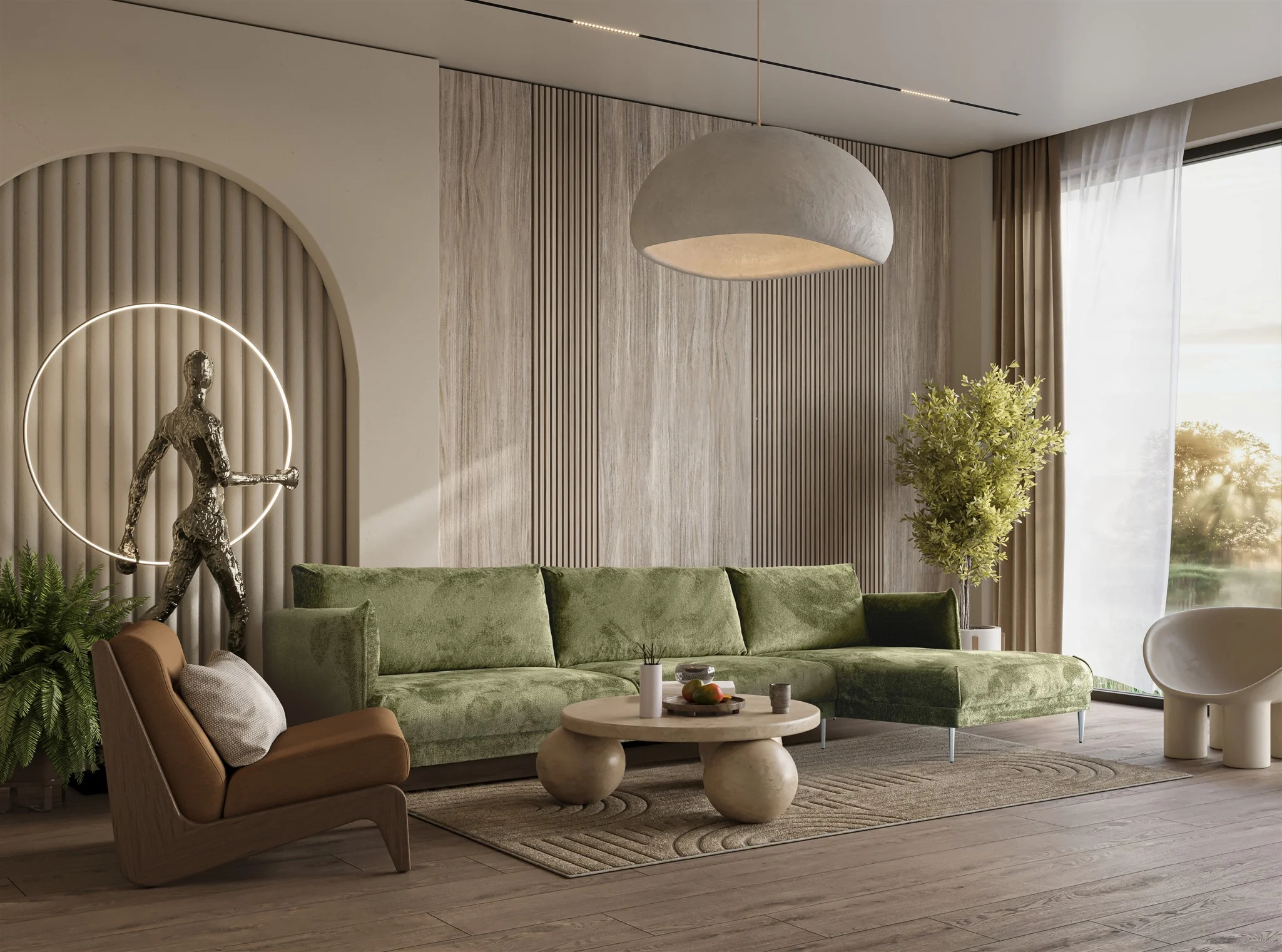 Ecksofa Designersofa MADISON XL Stoff Tender Way Grün Ottomane Rechts - Fun Moebel