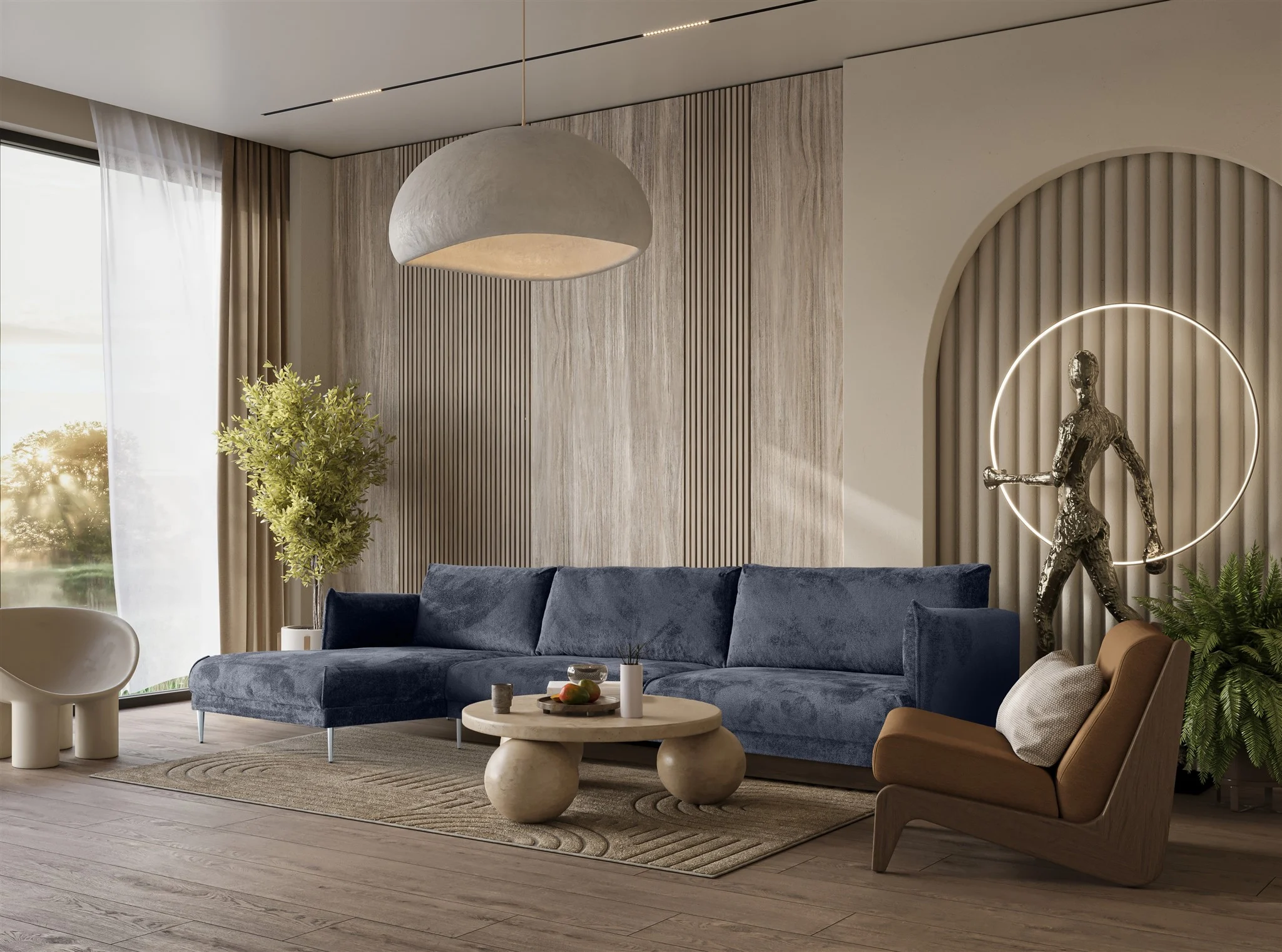 Ecksofa Designersofa MADISON XL Stoff Tender Way Blau Ottomane Links - Fun Moebel