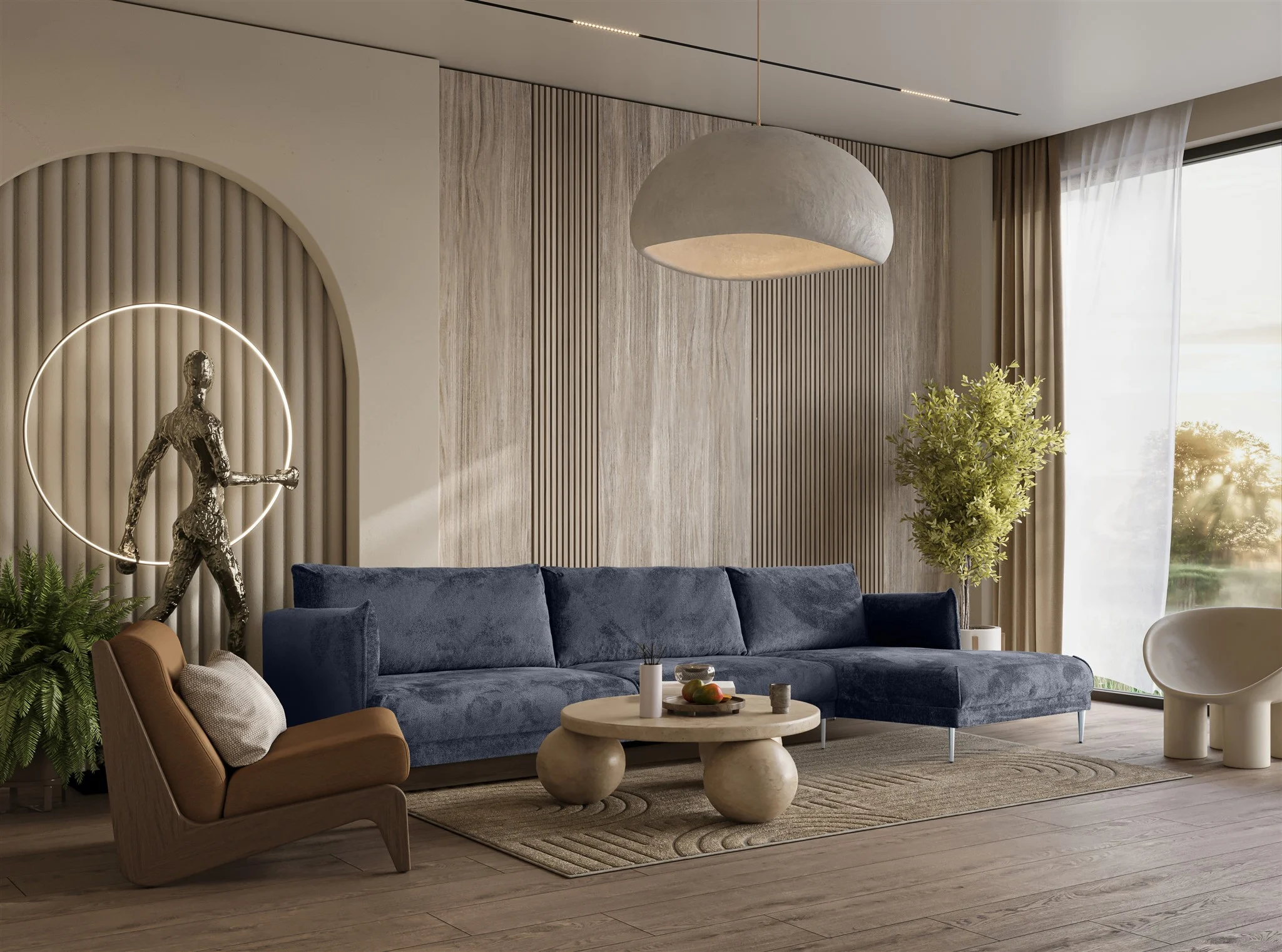Ecksofa Designersofa MADISON XL Stoff Tender Way Blau Ottomane Rechts - Fun Moebel
