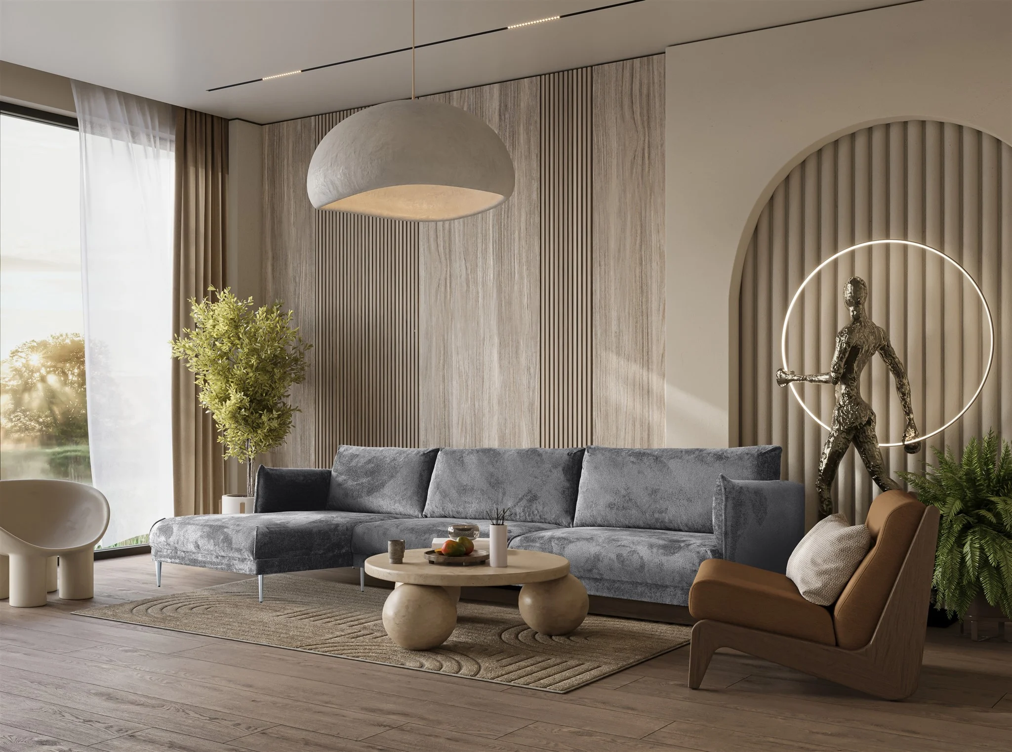 Ecksofa Designersofa MADISON XL Stoff Tender Way Grau Ottomane Links - Fun Moebel