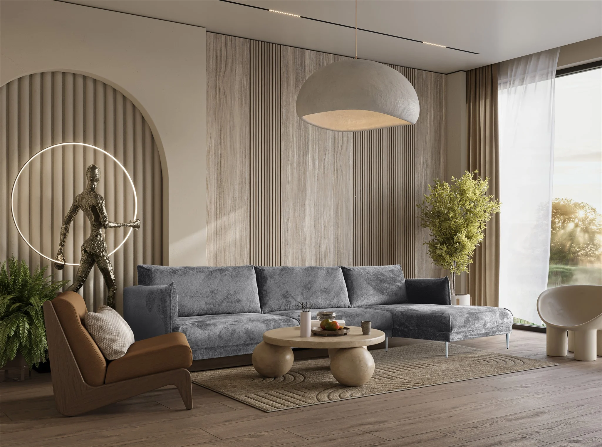 Ecksofa Designersofa MADISON XL Stoff Tender Way Grau Ottomane Rechts - Fun Moebel